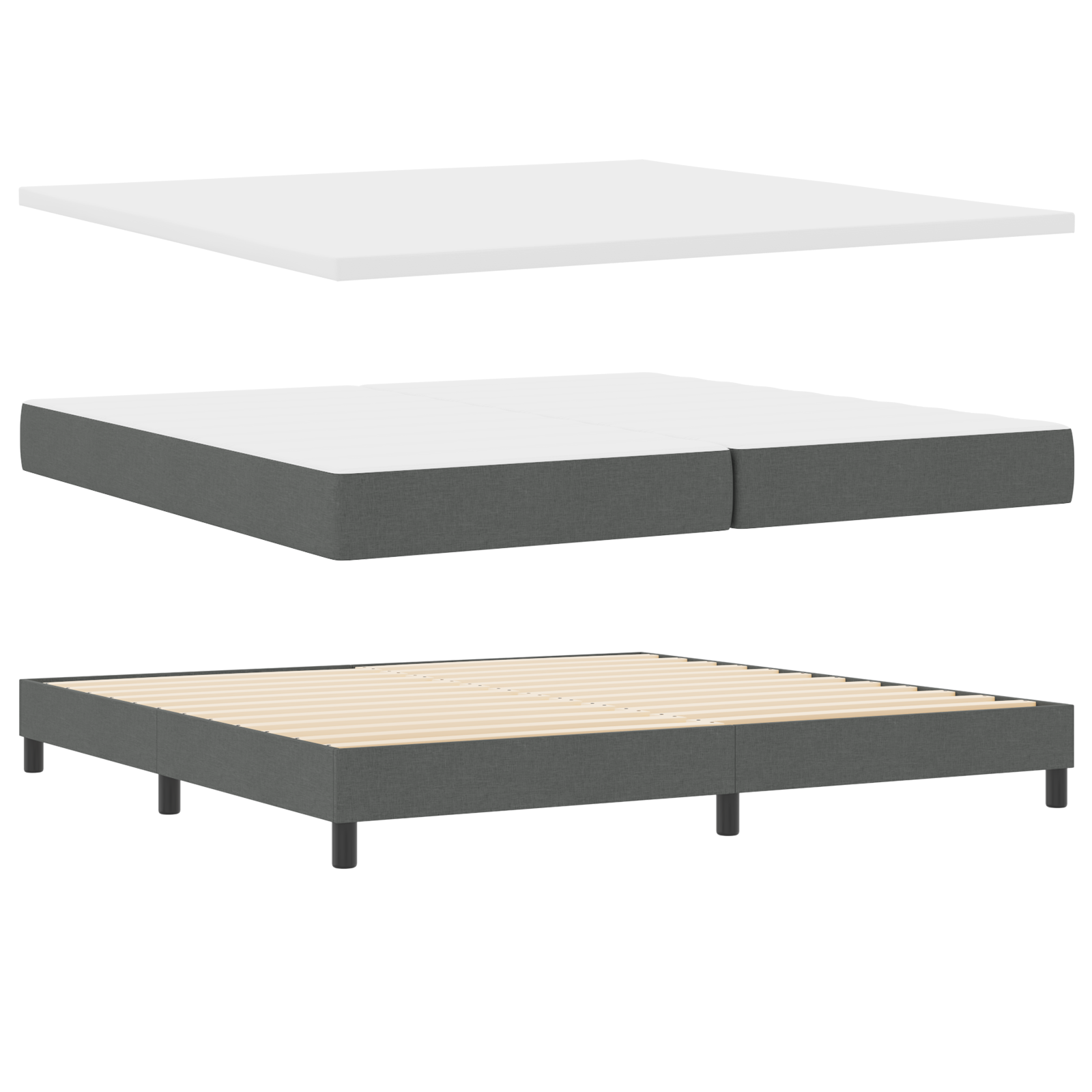 vidaXL Pat cu arcuri cu saltea Gri închis 200 x 200 cm țesătură vidaXL Pat cu arcuri cu saltea Gri închis 200 x 200 cm țesătură