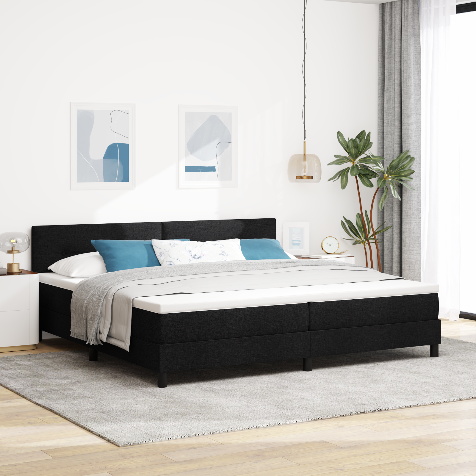 vidaXL Pat cu arcuri cu saltea Negru 200 x 200 cm țesătură vidaXL Pat cu arcuri cu saltea Negru 200 x 200 cm țesătură