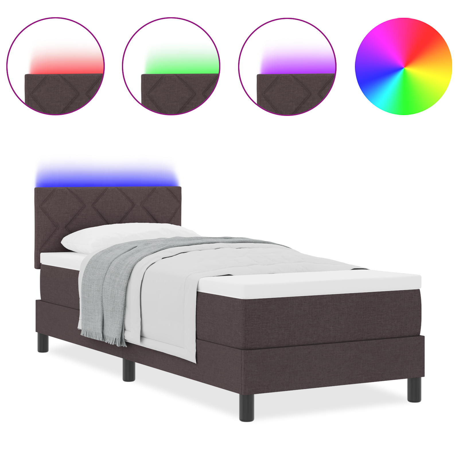 vidaXL Pat cu arcuri cu saltea Maro închis 80 x 200 cm țesătură vidaXL Pat cu arcuri cu saltea Maro închis 80 x 200 cm țesătură