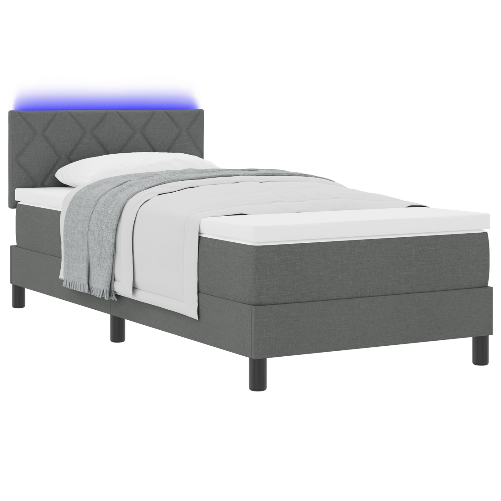 vidaXL Pat cu arcuri cu saltea Gri închis 90 x 200 cm țesătură vidaXL Pat cu arcuri cu saltea Gri închis 90 x 200 cm țesătură
