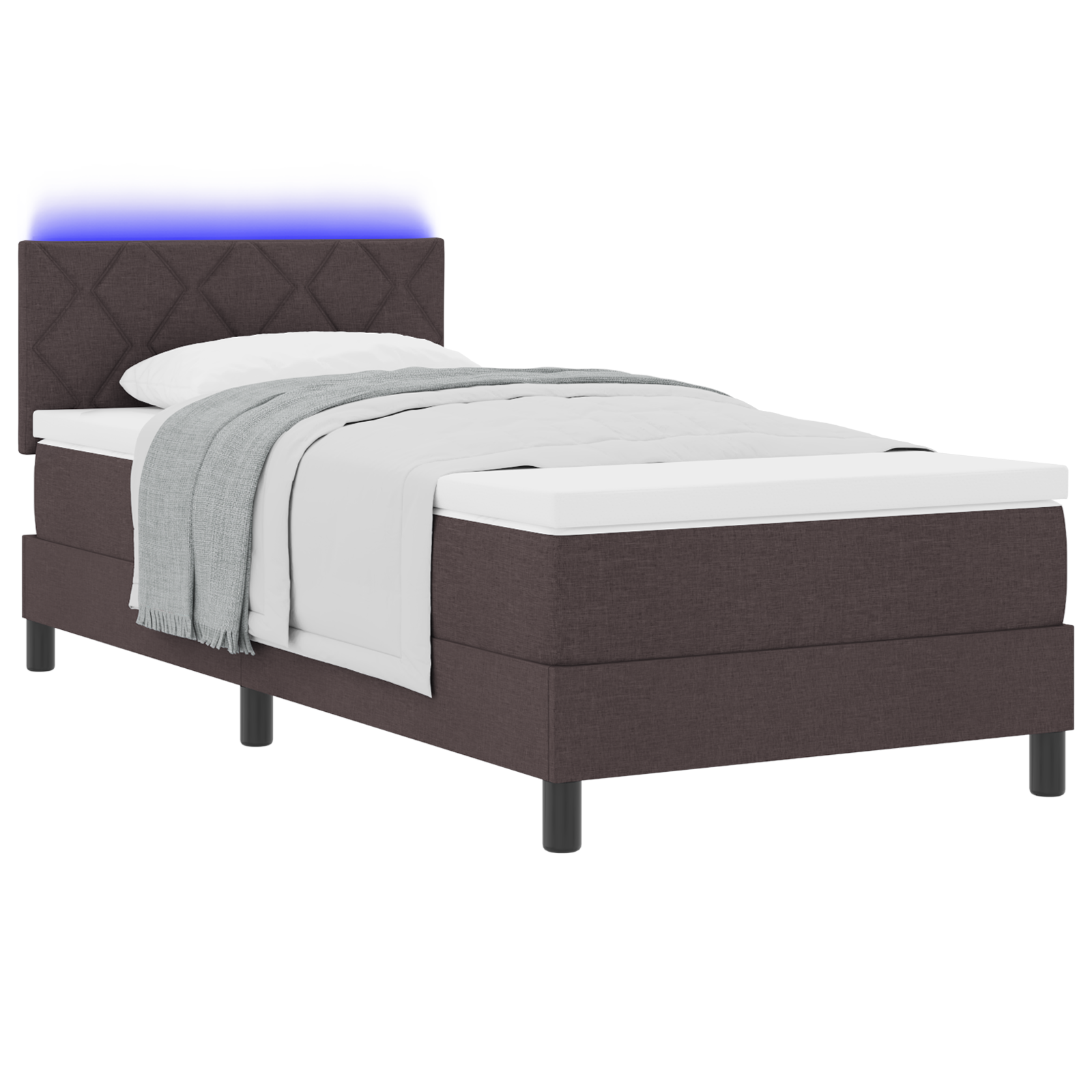vidaXL Pat cu arcuri cu saltea Maro închis 100 x 200 cm țesătură vidaXL Pat cu arcuri cu saltea Maro închis 100 x 200 cm țesătură