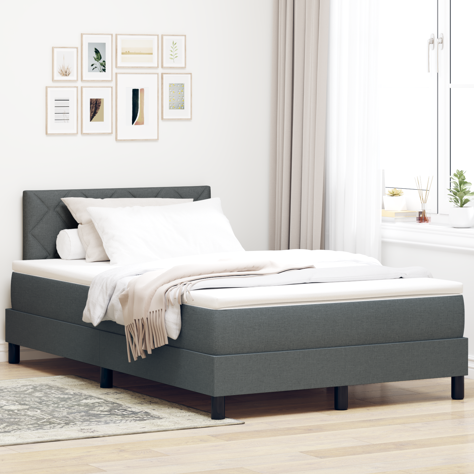 vidaXL Pat cu arcuri cu saltea Gri închis 120 x 190 cm țesătură vidaXL Pat cu arcuri cu saltea Gri închis 120 x 190 cm țesătură