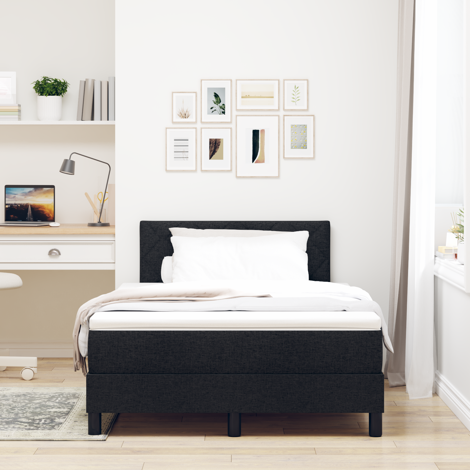 vidaXL Pat cu arcuri cu saltea Negru 120 x 200 cm țesătură vidaXL Pat cu arcuri cu saltea Negru 120 x 200 cm țesătură