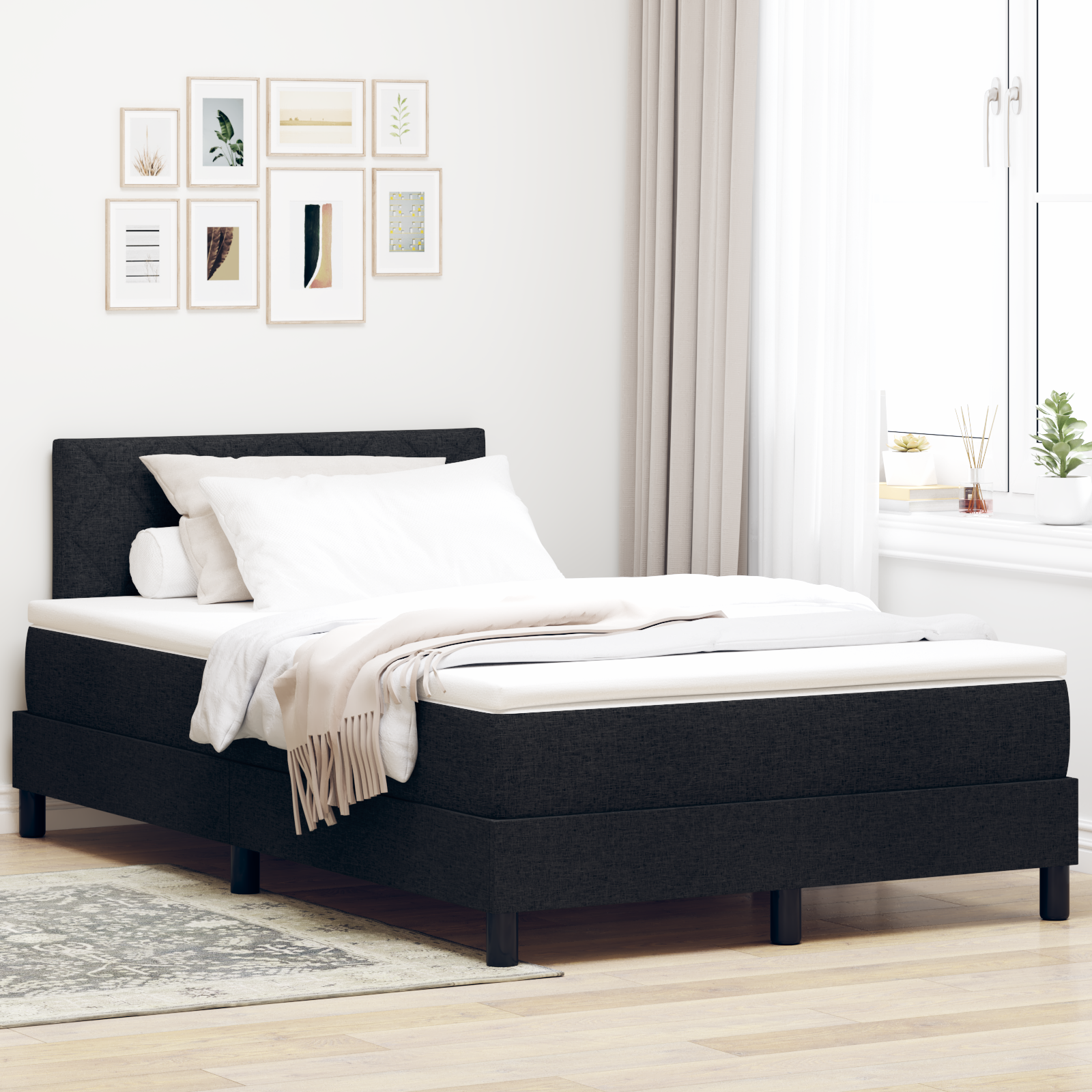 vidaXL Pat cu arcuri cu saltea Negru 120 x 200 cm țesătură vidaXL Pat cu arcuri cu saltea Negru 120 x 200 cm țesătură