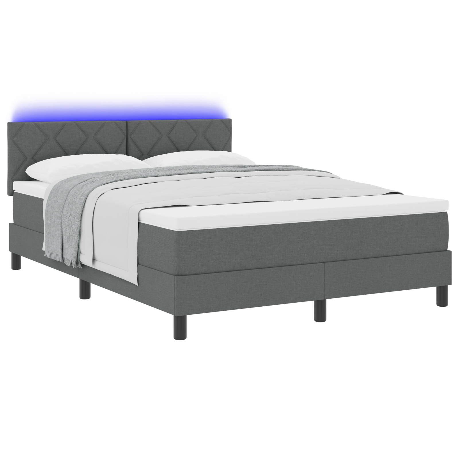 vidaXL Pat cu arcuri cu saltea Gri închis 140 x 190 cm țesătură vidaXL Pat cu arcuri cu saltea Gri închis 140 x 190 cm țesătură