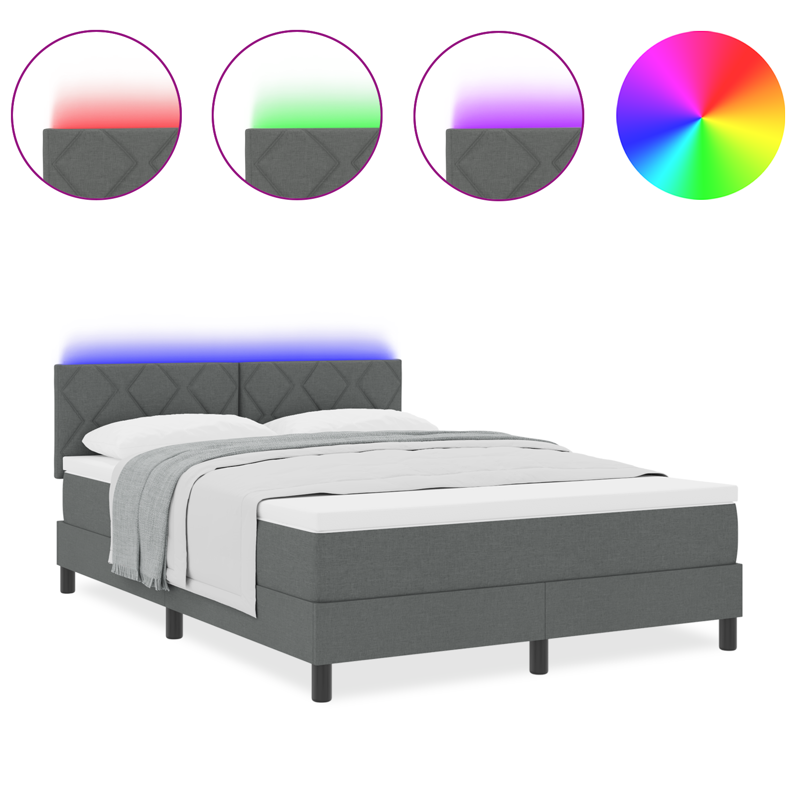 vidaXL Pat cu arcuri cu saltea Gri închis 140 x 190 cm țesătură vidaXL Pat cu arcuri cu saltea Gri închis 140 x 190 cm țesătură