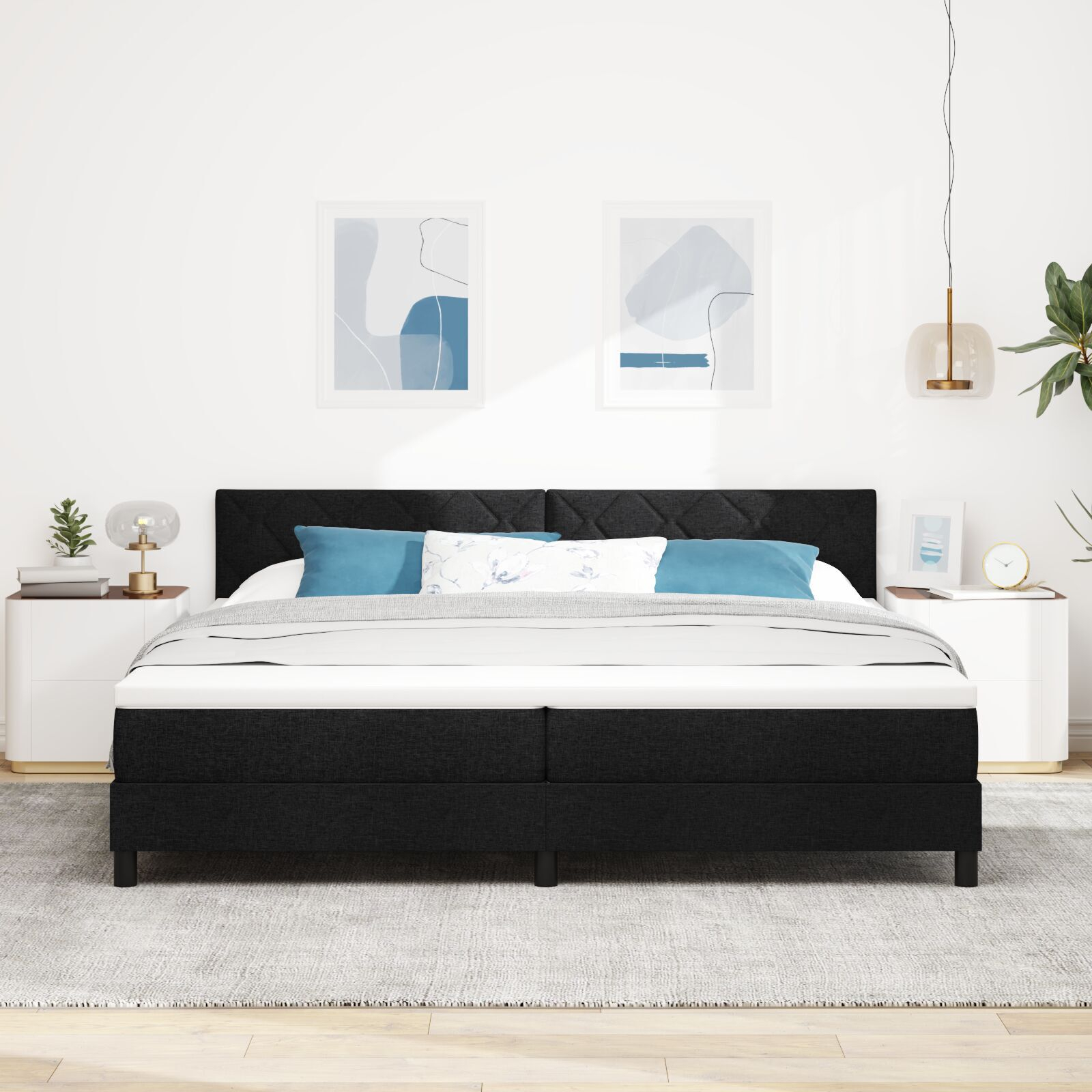 vidaXL Pat cu arcuri cu saltea Negru 200 x 200 cm țesătură vidaXL Pat cu arcuri cu saltea Negru 200 x 200 cm țesătură