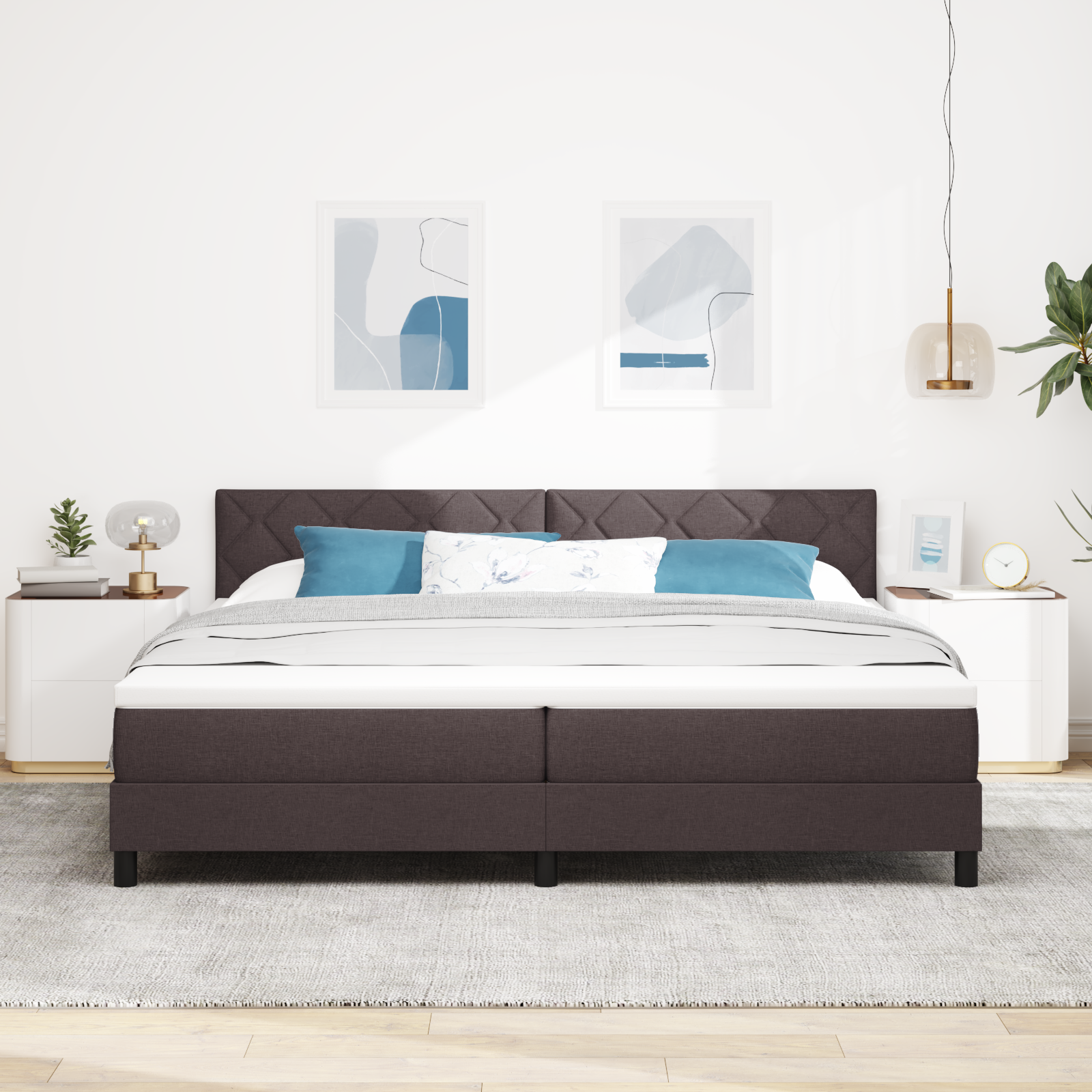 vidaXL Pat cu arcuri cu saltea Maro închis 200 x 200 cm țesătură vidaXL Pat cu arcuri cu saltea Maro închis 200 x 200 cm țesătură
