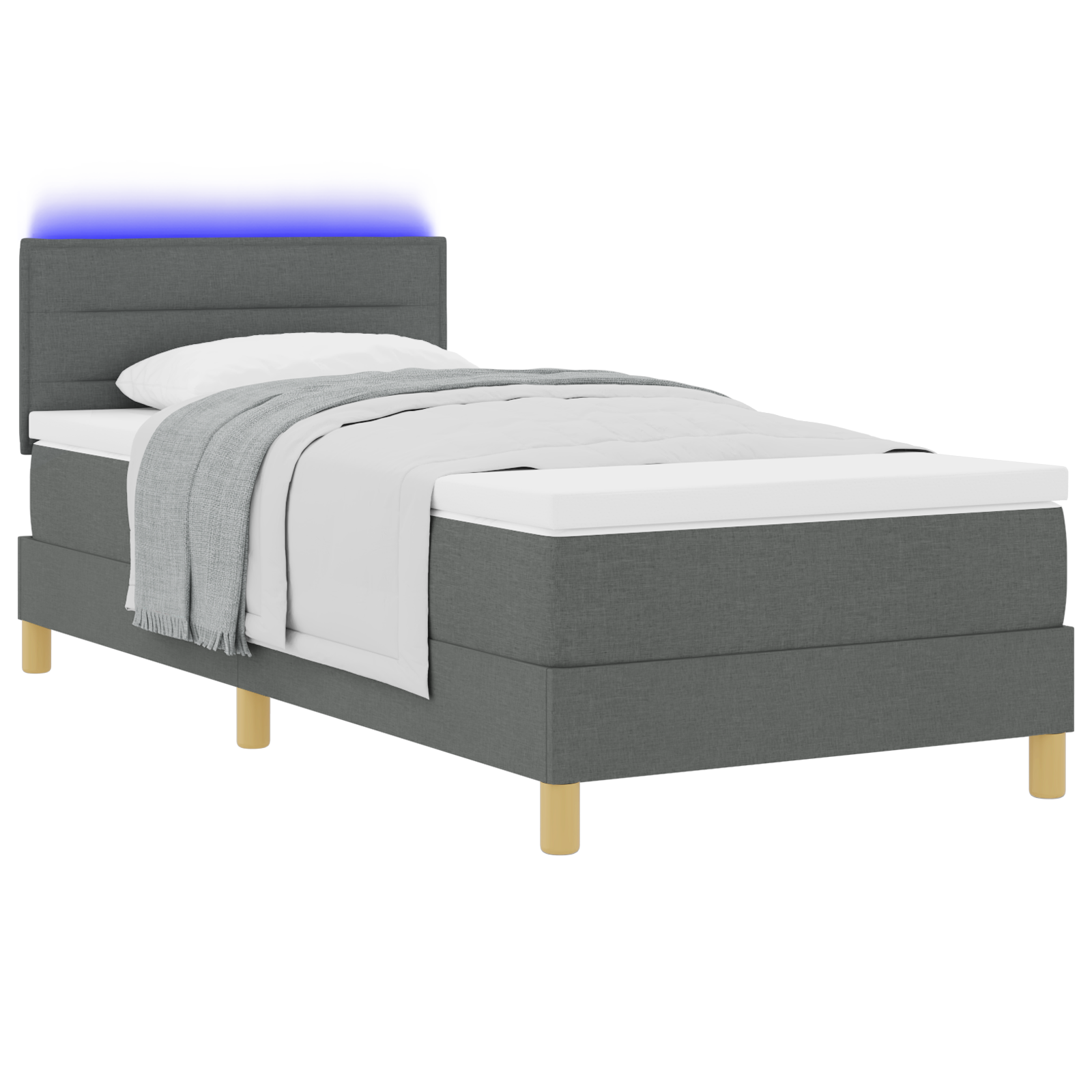 vidaXL Pat cu arcuri cu saltea Gri închis 80 x 200 cm țesătură vidaXL Pat cu arcuri cu saltea Gri închis 80 x 200 cm țesătură