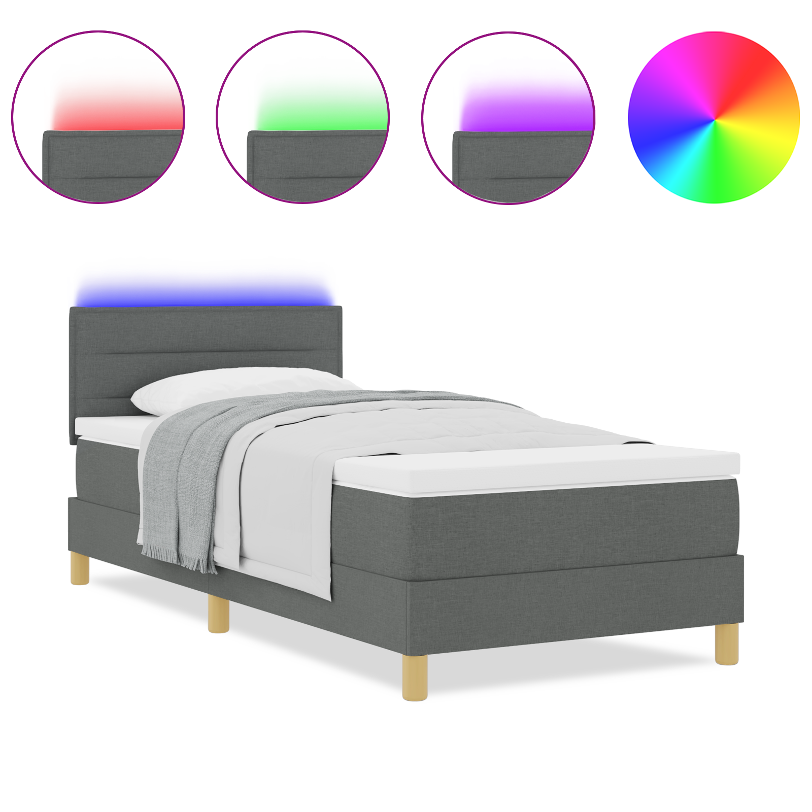 vidaXL Pat cu arcuri cu saltea Gri închis 90 x 190 cm țesătură vidaXL Pat cu arcuri cu saltea Gri închis 90 x 190 cm țesătură