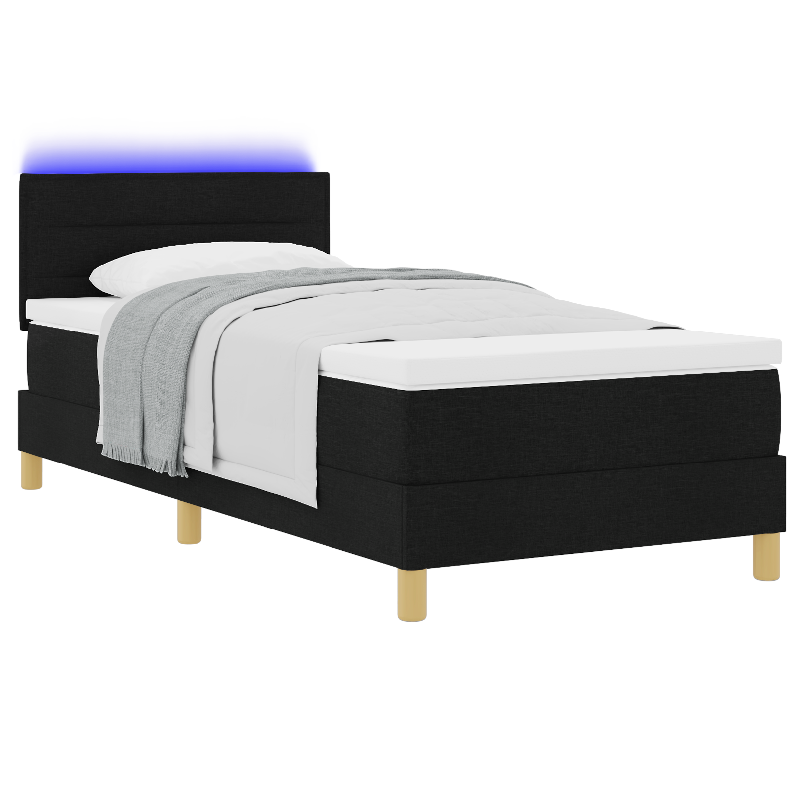 vidaXL Pat cu arcuri cu saltea cu headboard Negru 90 x 200 cm țesătură