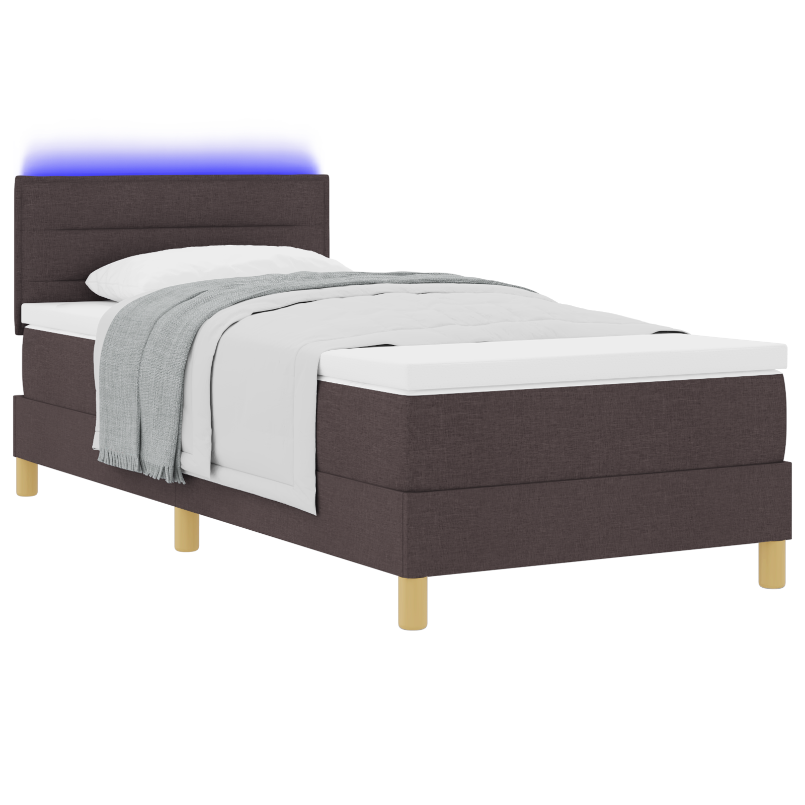 vidaXL Pat cu arcuri cu saltea Maro închis 90 x 200 cm țesătură vidaXL Pat cu arcuri cu saltea Maro închis 90 x 200 cm țesătură