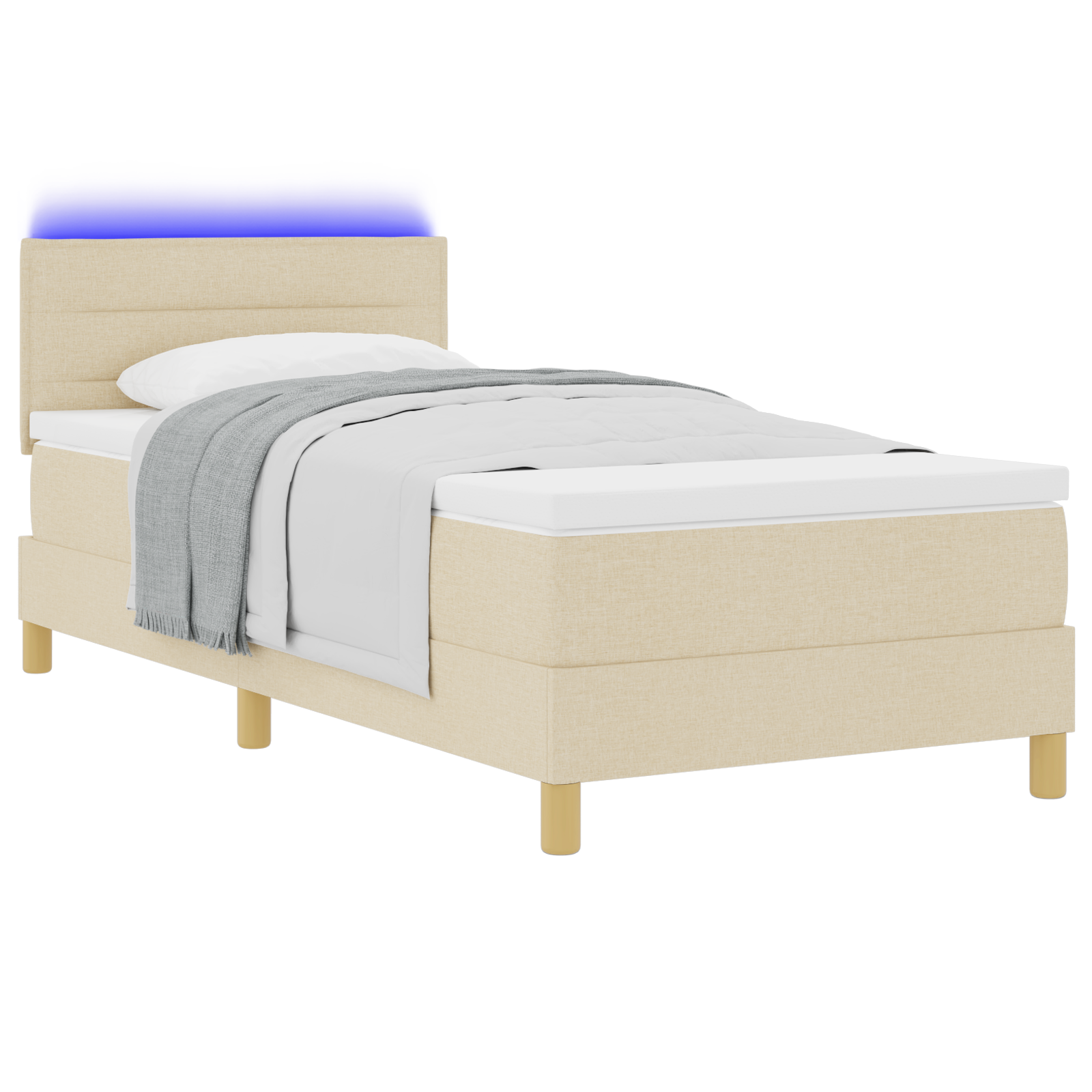 vidaXL Pat cu arcuri cu saltea cu headboard Crem 100 x 200 cm țesătură