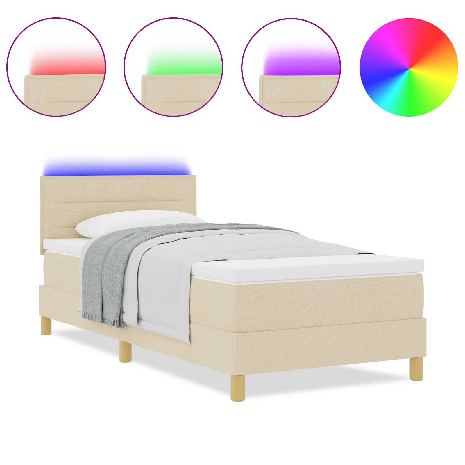 vidaXL Pat cu arcuri cu saltea cu headboard Crem 100 x 200 cm țesătură