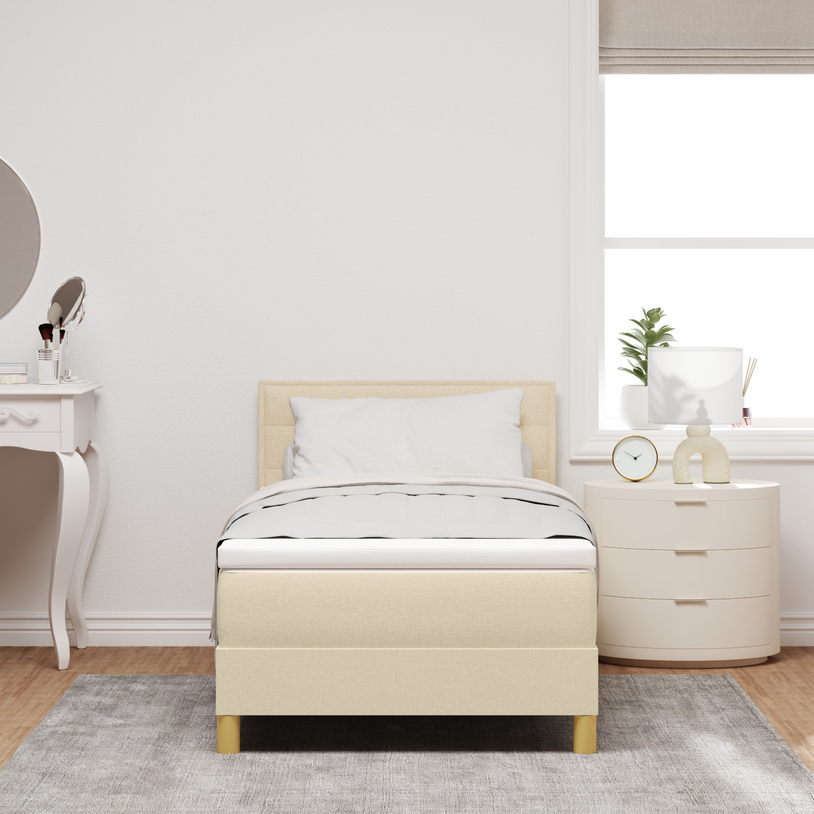 vidaXL Pat cu arcuri cu saltea cu headboard Crem 100 x 200 cm țesătură