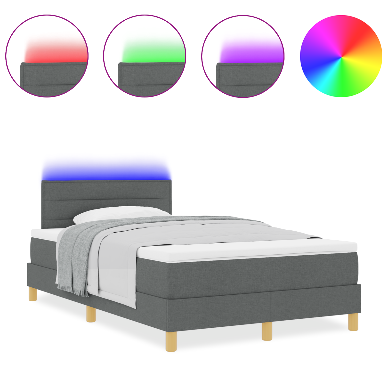 vidaXL Pat cu arcuri cu saltea Gri închis 120 x 190 cm țesătură vidaXL Pat cu arcuri cu saltea Gri închis 120 x 190 cm țesătură