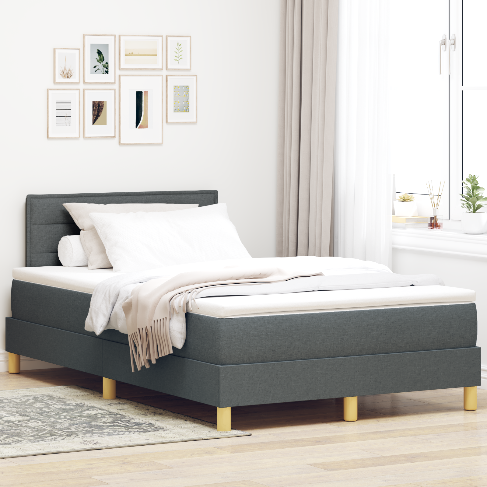 vidaXL Pat cu arcuri cu saltea Gri închis 120 x 190 cm țesătură vidaXL Pat cu arcuri cu saltea Gri închis 120 x 190 cm țesătură