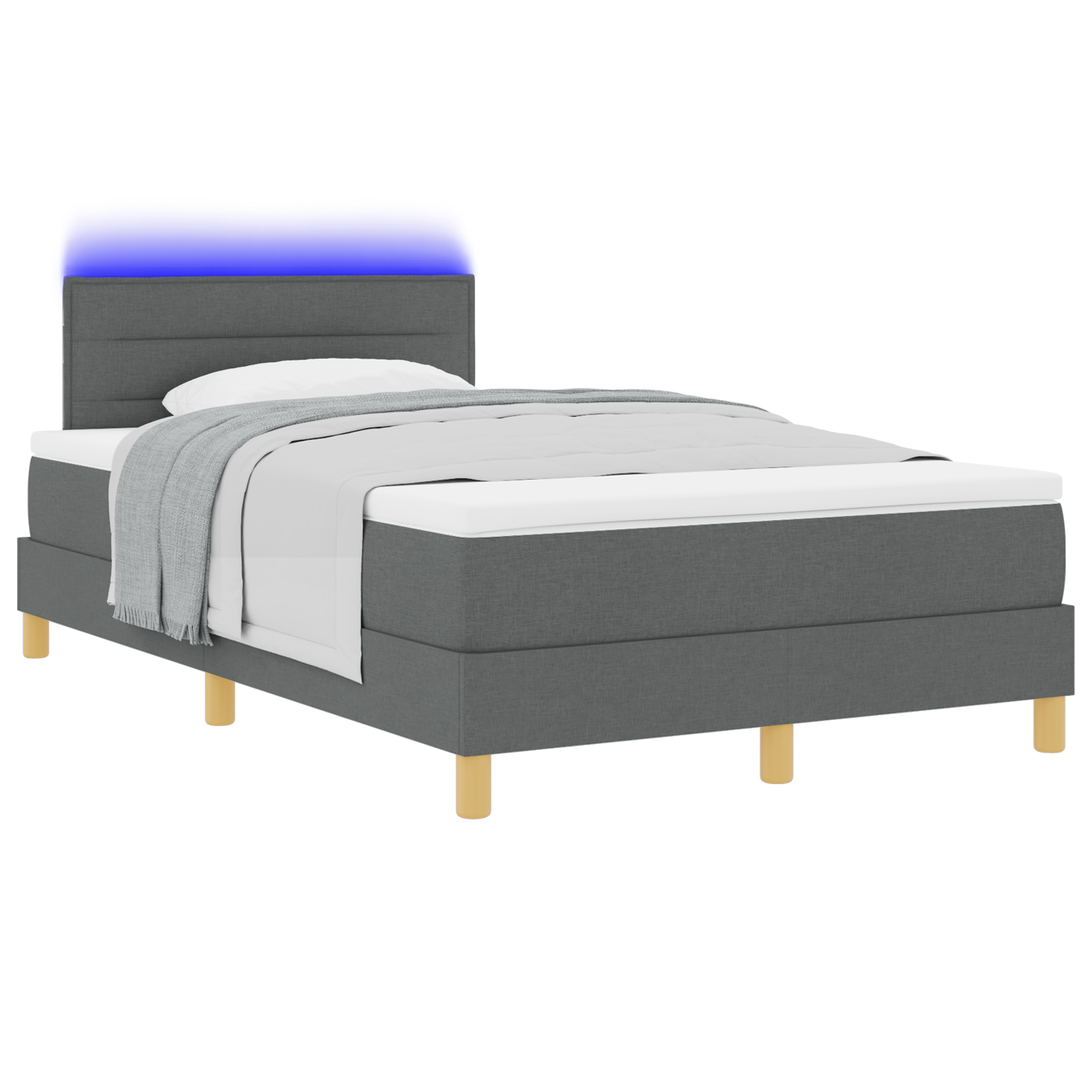 vidaXL Pat cu arcuri cu saltea Gri închis 120 x 200 cm țesătură vidaXL Pat cu arcuri cu saltea Gri închis 120 x 200 cm țesătură