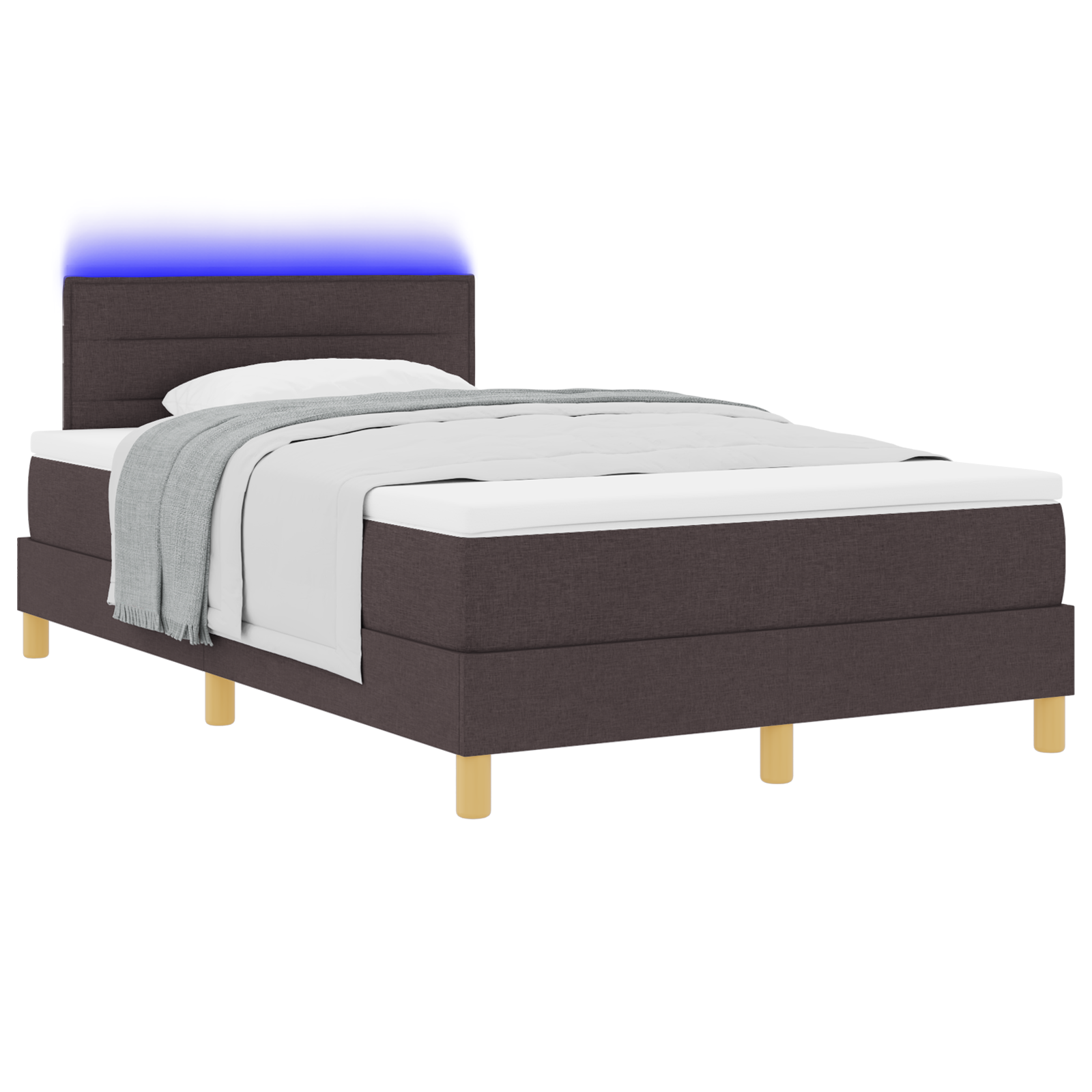 vidaXL Pat cu arcuri cu saltea Maro închis 120 x 200 cm țesătură vidaXL Pat cu arcuri cu saltea Maro închis 120 x 200 cm țesătură