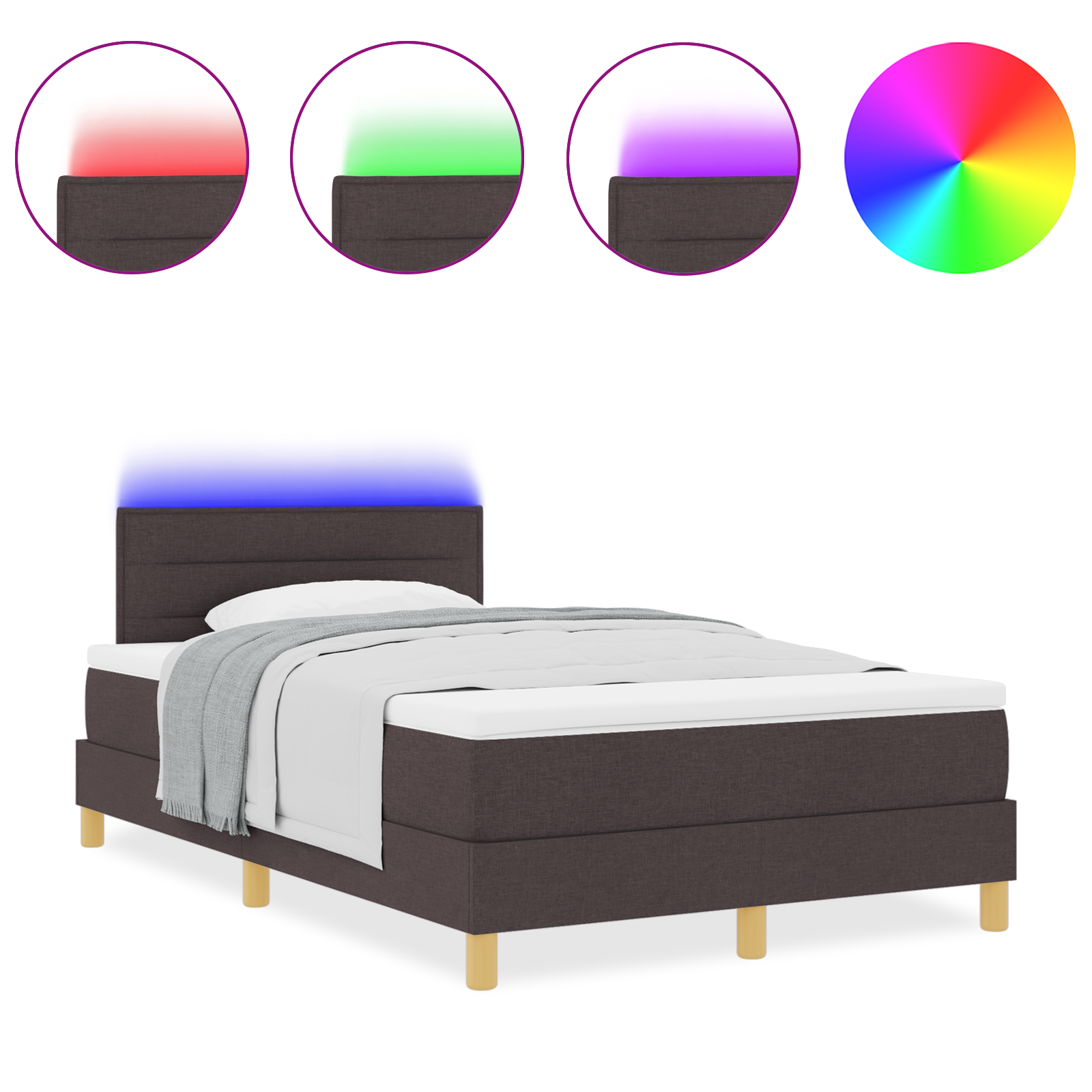 vidaXL Pat cu arcuri cu saltea Maro închis 120 x 200 cm țesătură vidaXL Pat cu arcuri cu saltea Maro închis 120 x 200 cm țesătură