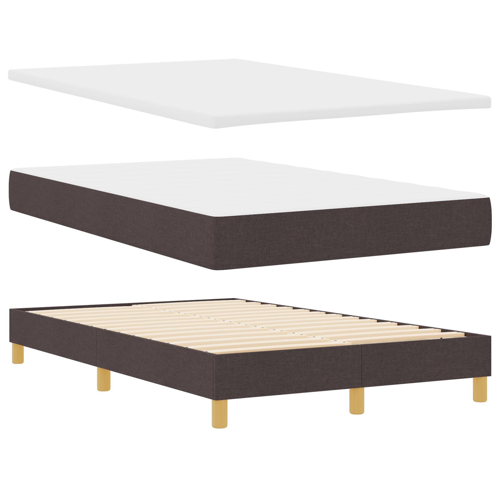 vidaXL Pat cu arcuri cu saltea Maro închis 120 x 200 cm țesătură vidaXL Pat cu arcuri cu saltea Maro închis 120 x 200 cm țesătură