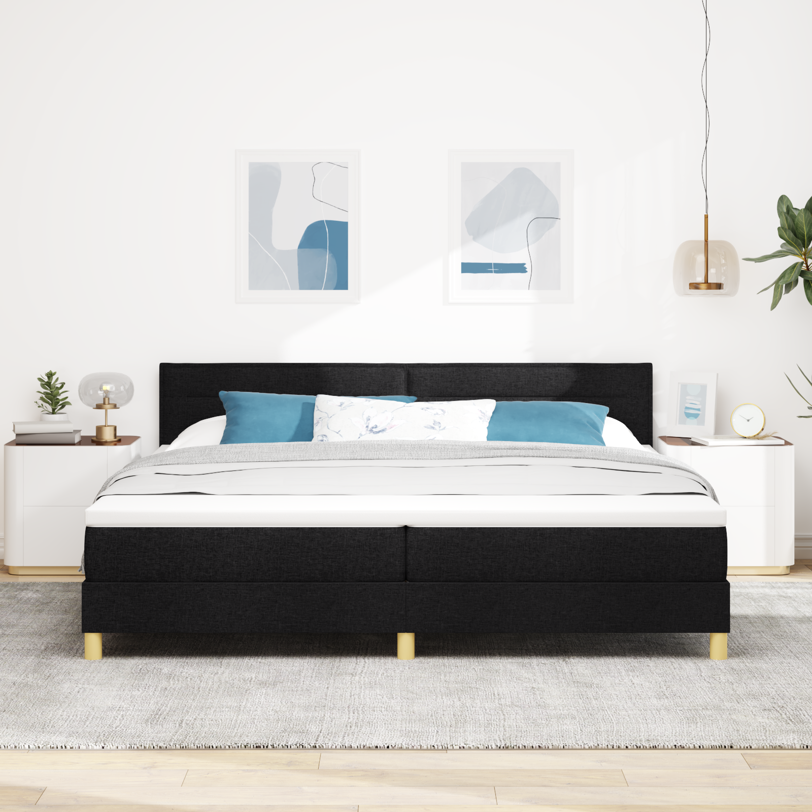 vidaXL Pat cu arcuri cu saltea Negru 200 x 200 cm țesătură vidaXL Pat cu arcuri cu saltea Negru 200 x 200 cm țesătură