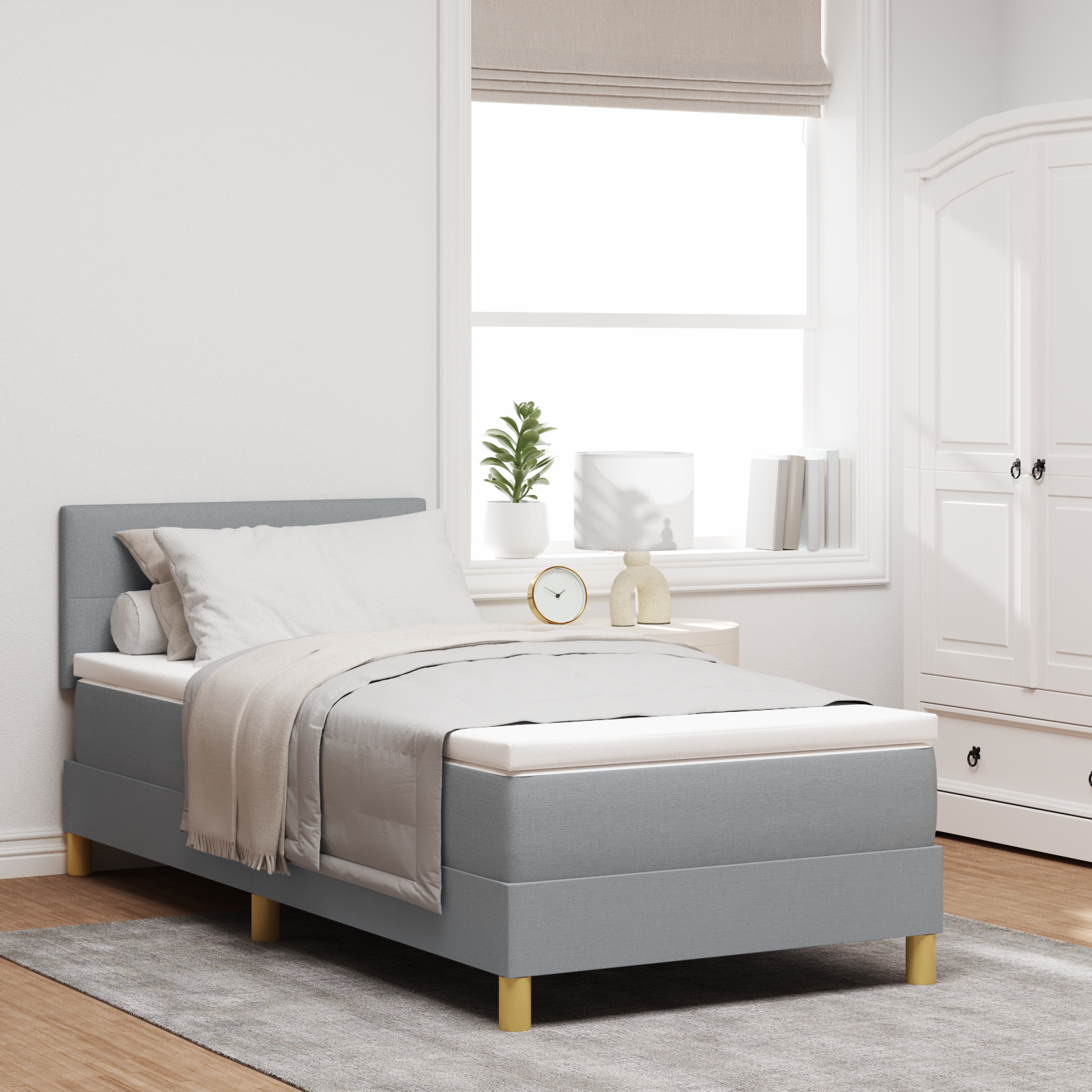 vidaXL Pat cu arcuri cu saltea Gri deschis 80 x 200 cm țesătură