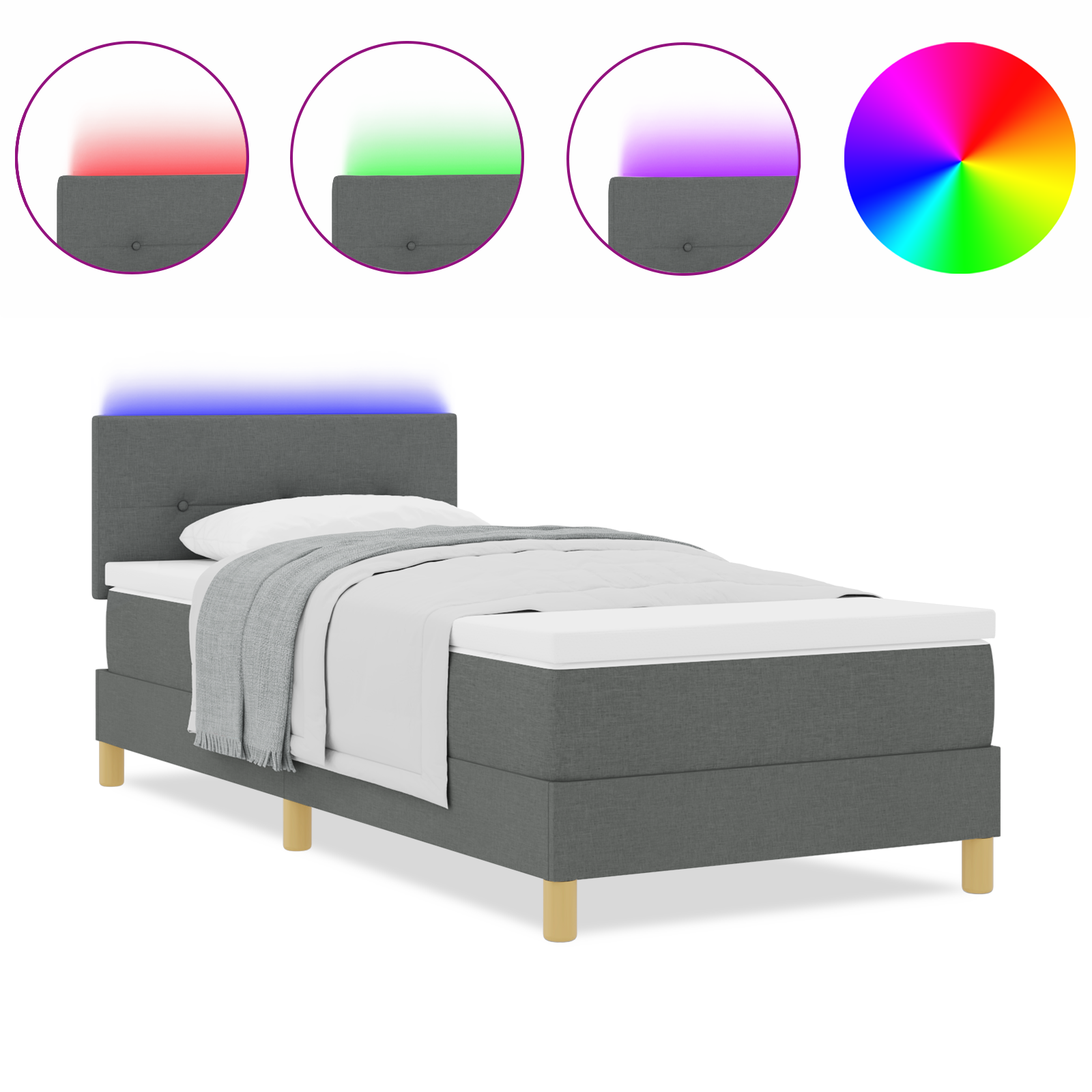 vidaXL Pat cu arcuri cu saltea Gri închis 90 x 190 cm țesătură vidaXL Pat cu arcuri cu saltea Gri închis 90 x 190 cm țesătură