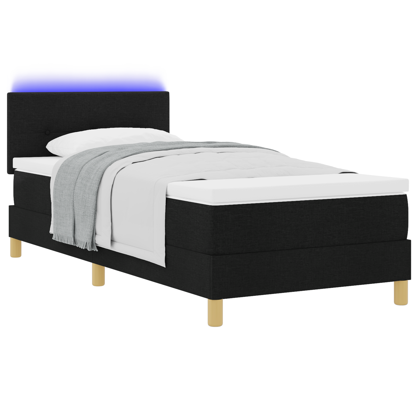 vidaXL Pat cu arcuri cu saltea cu headboard Negru 90 x 190 cm țesătură