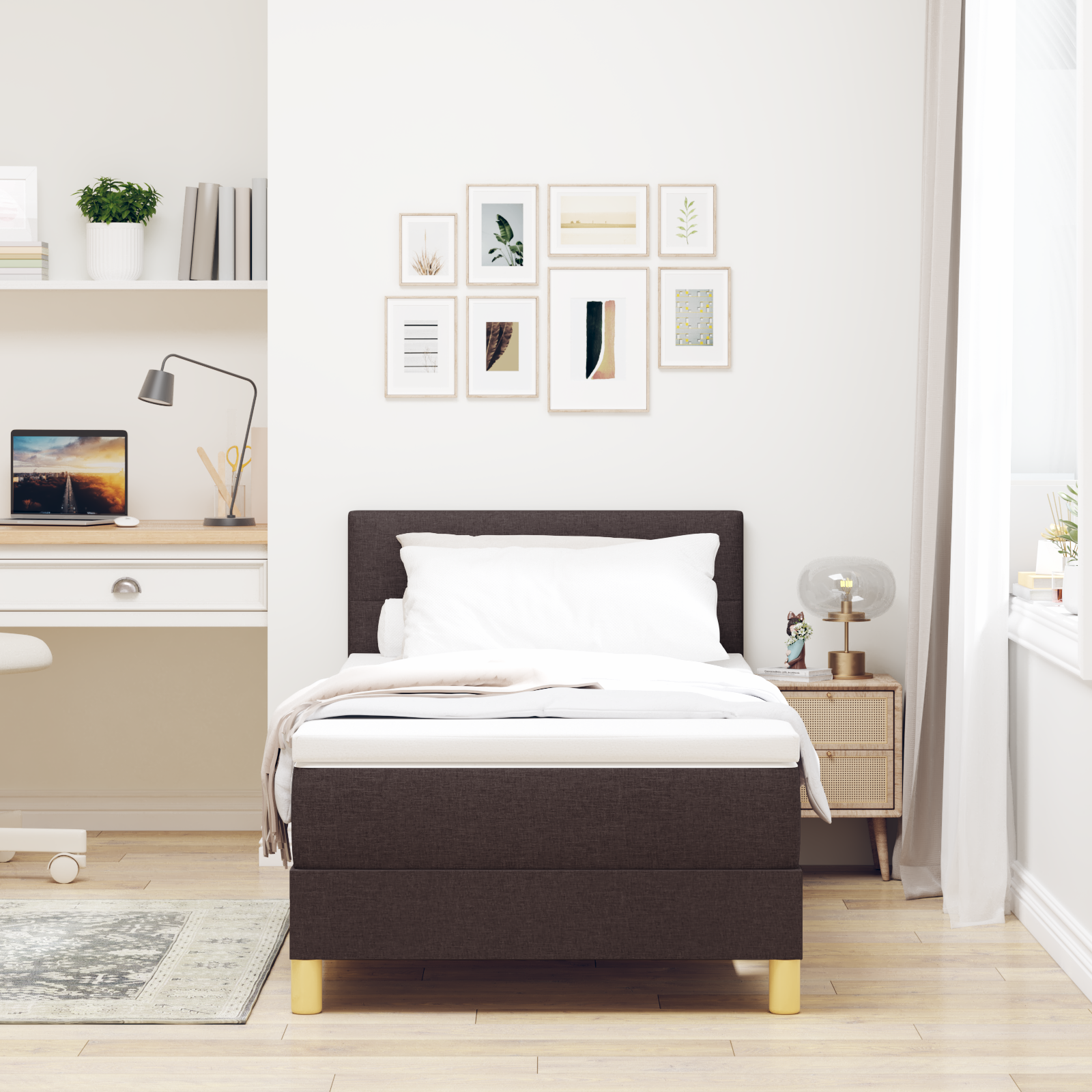 vidaXL Pat cu arcuri cu saltea Maro închis 90 x 190 cm țesătură vidaXL Pat cu arcuri cu saltea Maro închis 90 x 190 cm țesătură