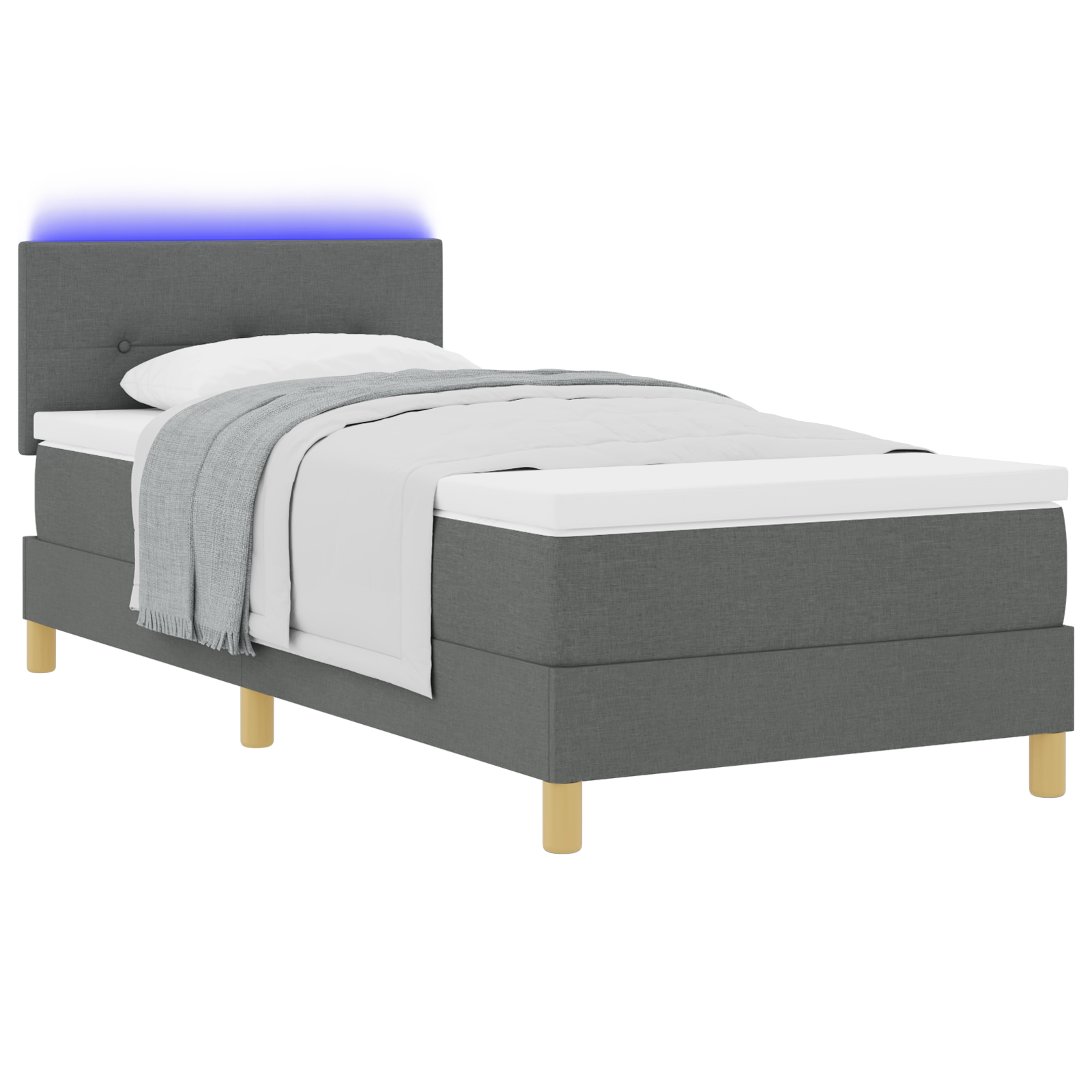 vidaXL Pat cu arcuri cu saltea Gri închis 90 x 200 cm țesătură vidaXL Pat cu arcuri cu saltea Gri închis 90 x 200 cm țesătură