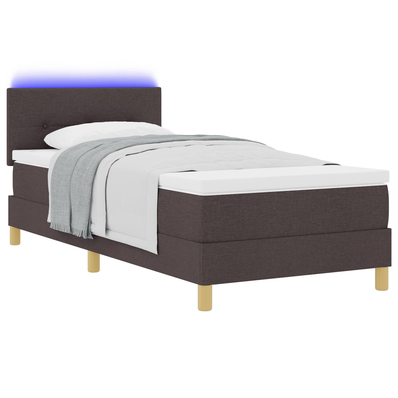 vidaXL Pat cu arcuri cu saltea Maro închis 90 x 200 cm țesătură vidaXL Pat cu arcuri cu saltea Maro închis 90 x 200 cm țesătură