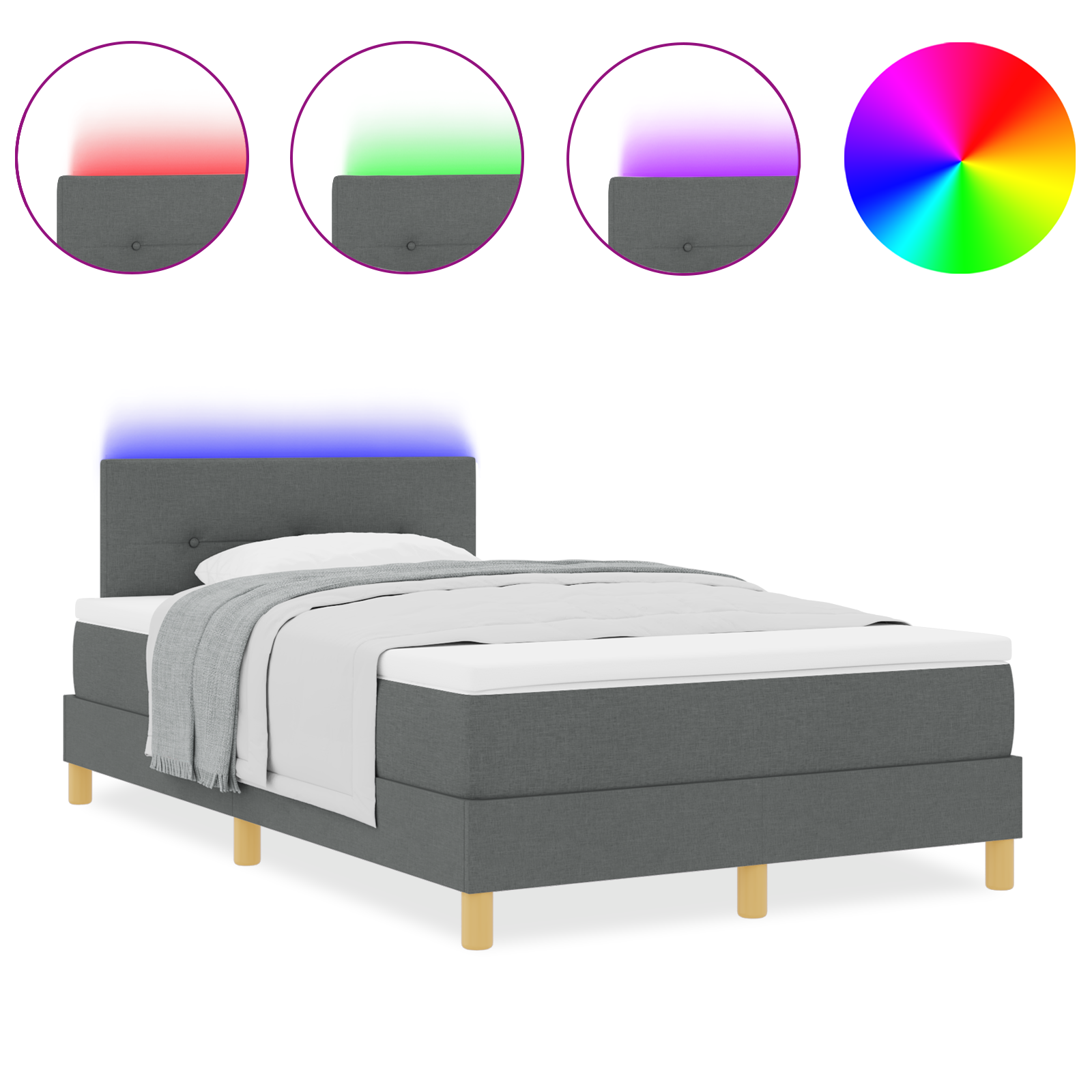 vidaXL Pat cu arcuri cu saltea Gri închis 120 x 190 cm țesătură vidaXL Pat cu arcuri cu saltea Gri închis 120 x 190 cm țesătură