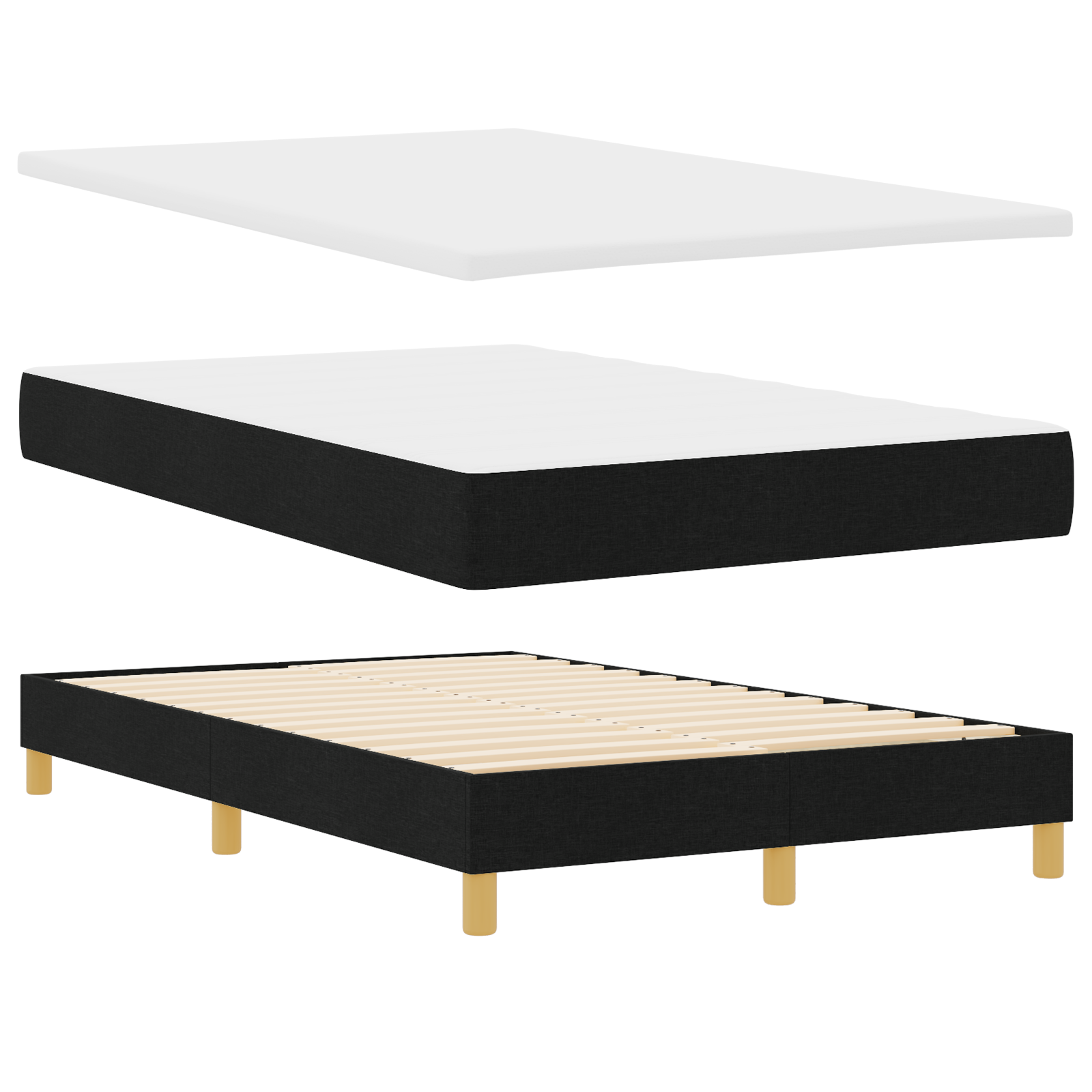 vidaXL Pat cu arcuri cu saltea Negru 120 x 200 cm țesătură vidaXL Pat cu arcuri cu saltea Negru 120 x 200 cm țesătură