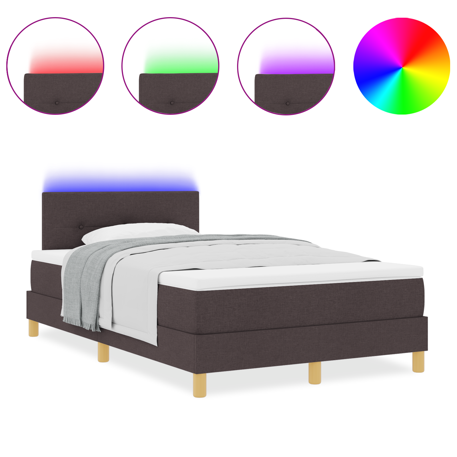 vidaXL Pat cu arcuri cu saltea Maro închis 120 x 200 cm țesătură vidaXL Pat cu arcuri cu saltea Maro închis 120 x 200 cm țesătură