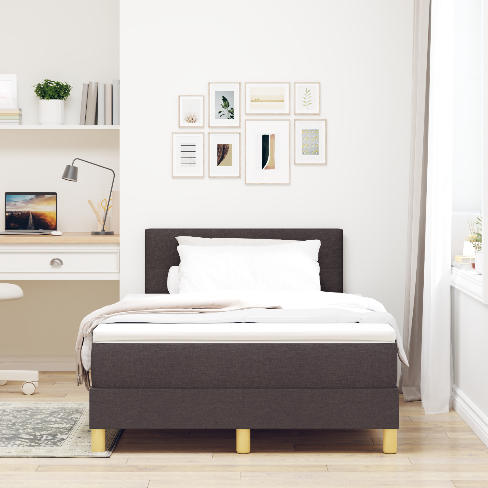 vidaXL Pat cu arcuri cu saltea Maro închis 120 x 200 cm țesătură vidaXL Pat cu arcuri cu saltea Maro închis 120 x 200 cm țesătură