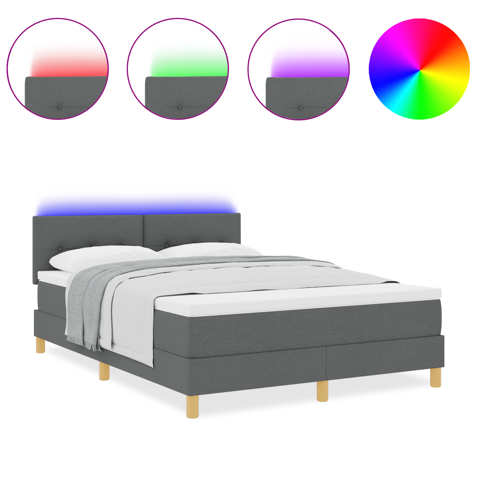 vidaXL Pat cu arcuri cu saltea Gri închis 160 x 200 cm țesătură vidaXL Pat cu arcuri cu saltea Gri închis 160 x 200 cm țesătură