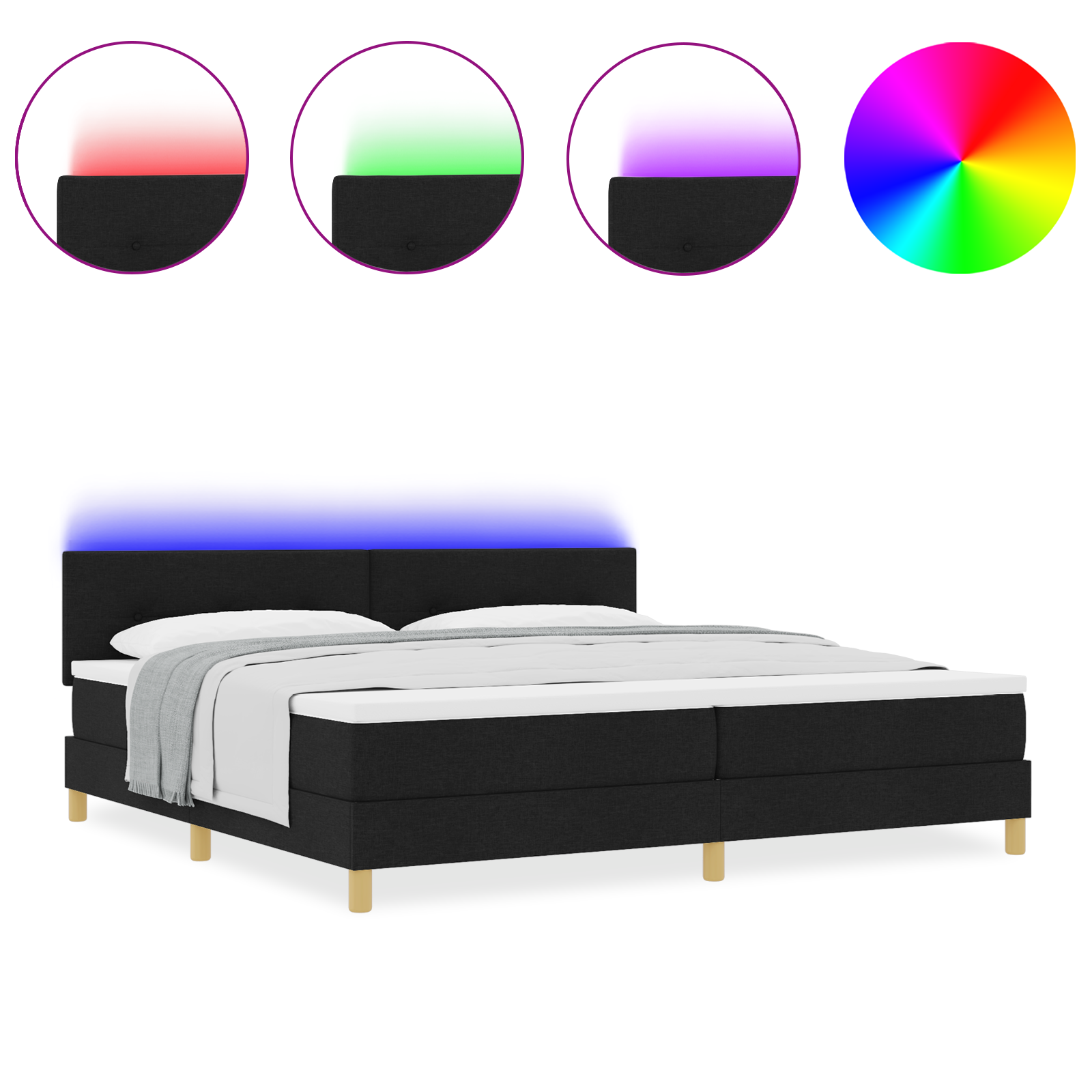 vidaXL Pat cu arcuri cu saltea Negru 200 x 200 cm țesătură vidaXL Pat cu arcuri cu saltea Negru 200 x 200 cm țesătură