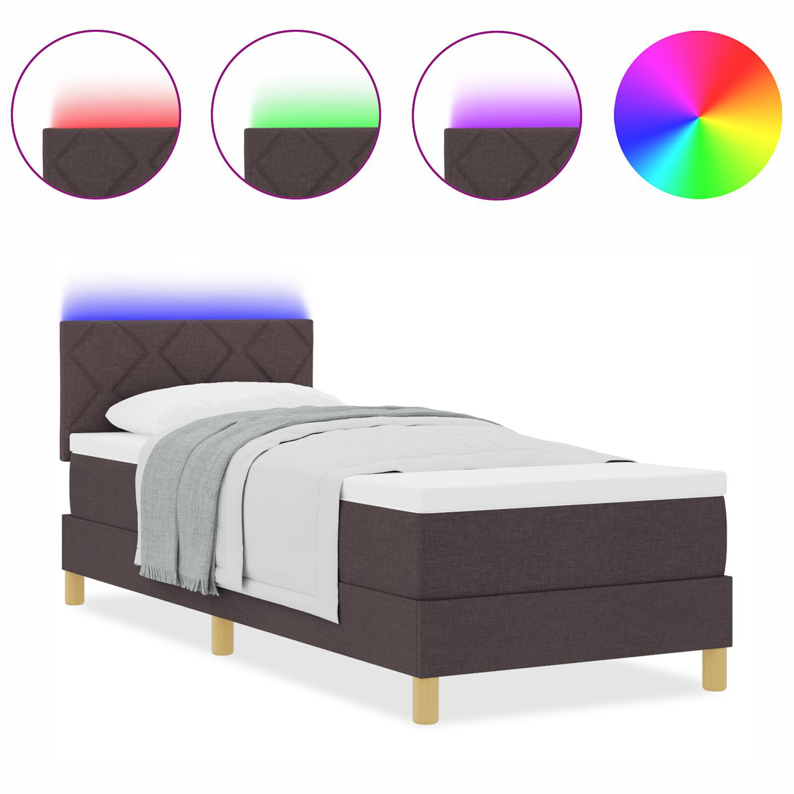 vidaXL Pat cu arcuri cu saltea Maro închis 80 x 200 cm țesătură vidaXL Pat cu arcuri cu saltea Maro închis 80 x 200 cm țesătură