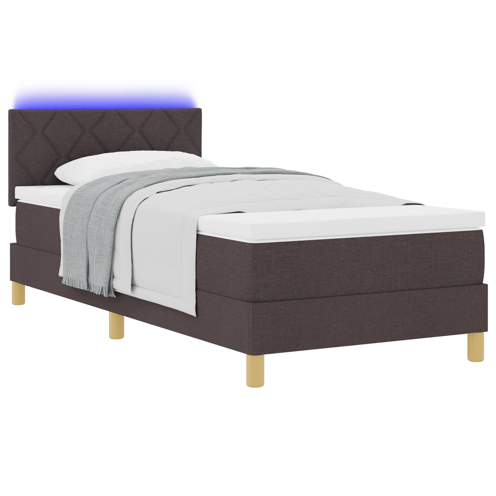 vidaXL Pat cu arcuri cu saltea Maro închis 90 x 190 cm țesătură vidaXL Pat cu arcuri cu saltea Maro închis 90 x 190 cm țesătură
