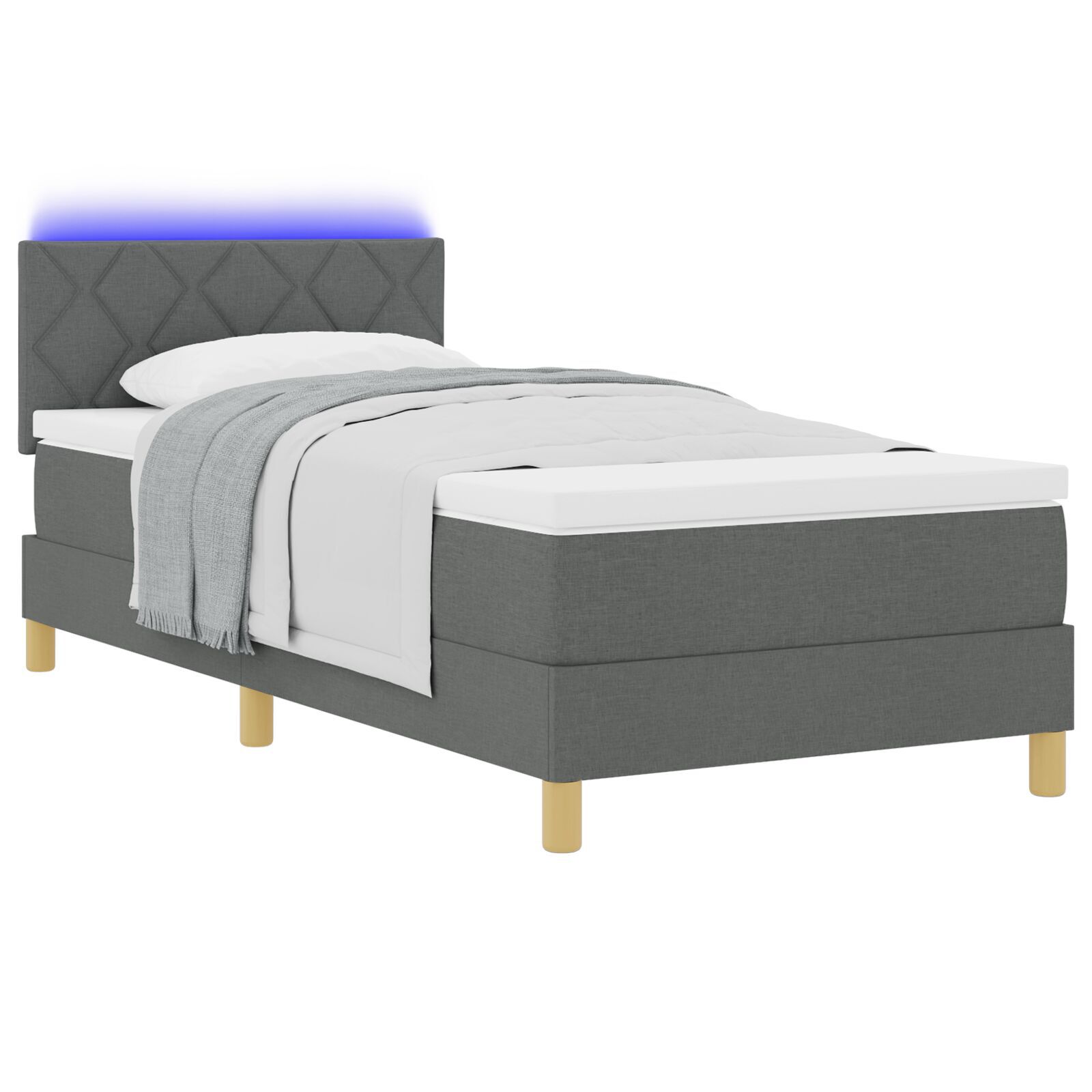 vidaXL Pat cu arcuri cu saltea Gri închis 90 x 200 cm țesătură vidaXL Pat cu arcuri cu saltea Gri închis 90 x 200 cm țesătură