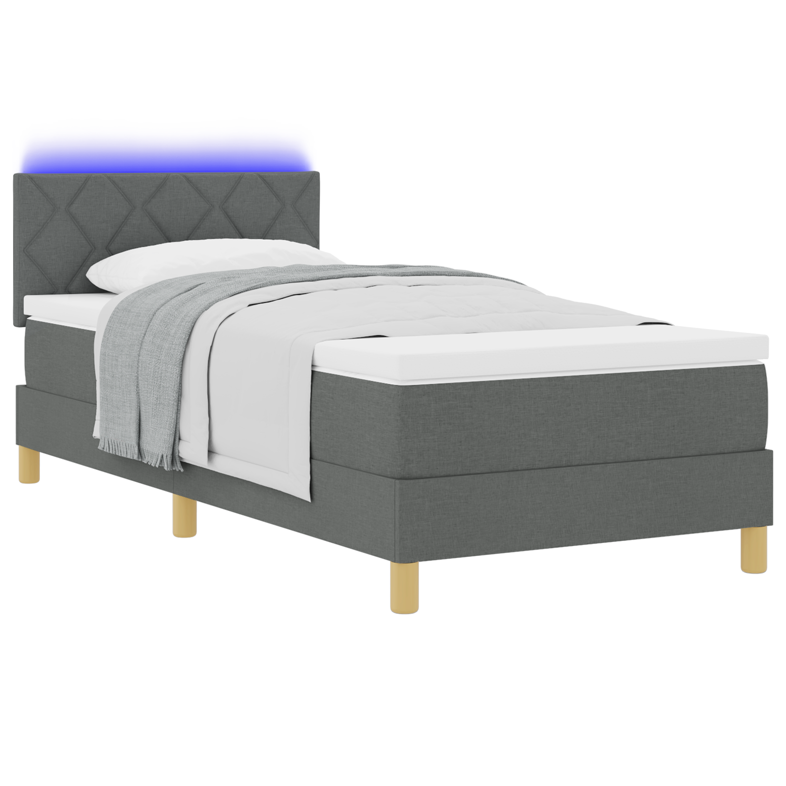vidaXL Pat cu arcuri cu saltea Gri închis 100 x 200 cm țesătură vidaXL Pat cu arcuri cu saltea Gri închis 100 x 200 cm țesătură