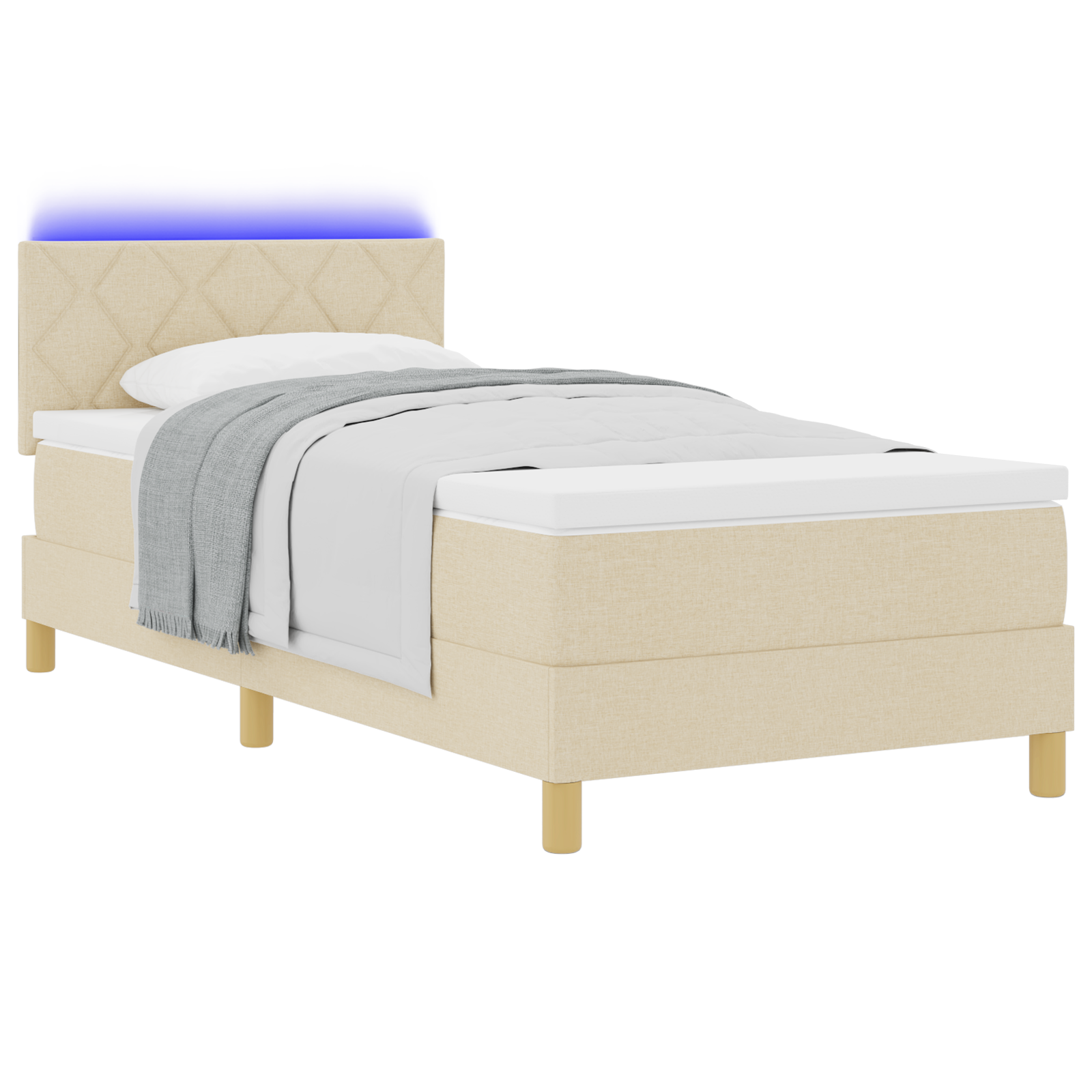 vidaXL Pat cu arcuri cu saltea cu headboard Crem 100 x 200 cm țesătură