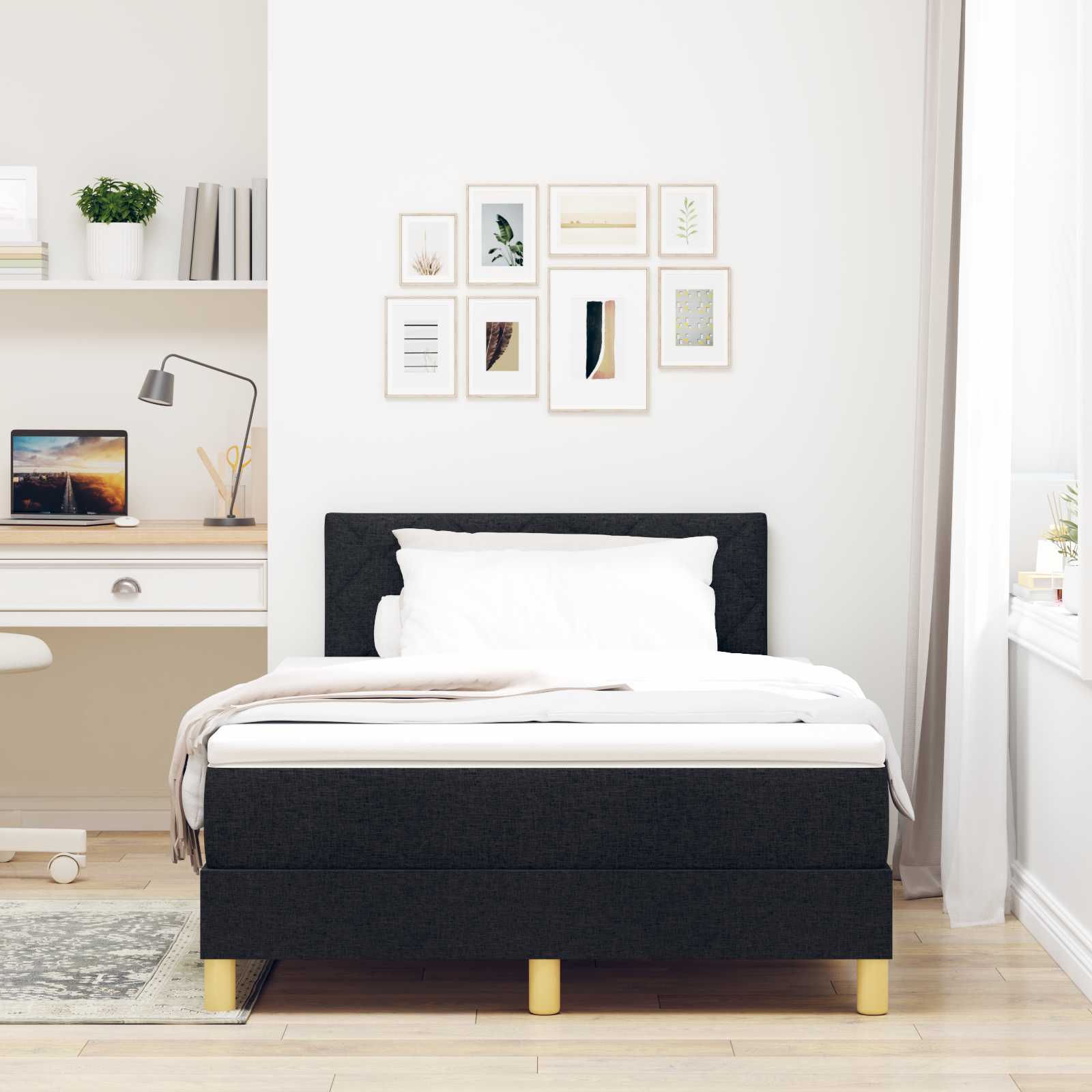 vidaXL Pat cu arcuri cu saltea Negru 120 x 190 cm țesătură vidaXL Pat cu arcuri cu saltea Negru 120 x 190 cm țesătură
