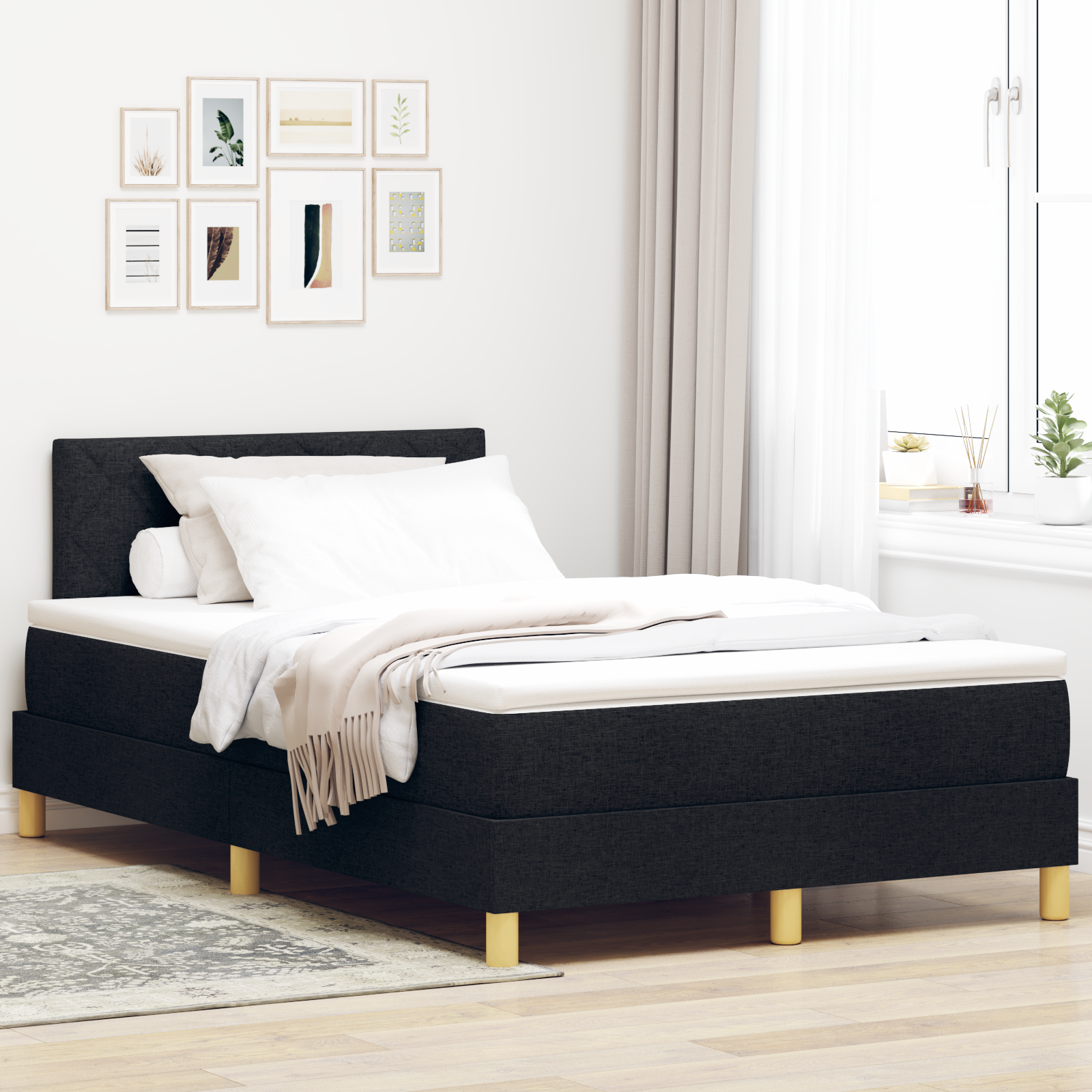 vidaXL Pat cu arcuri cu saltea Negru 120 x 190 cm țesătură vidaXL Pat cu arcuri cu saltea Negru 120 x 190 cm țesătură