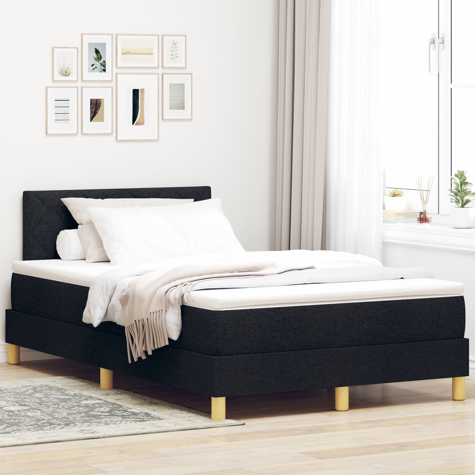 vidaXL Pat cu arcuri cu saltea Negru 120 x 200 cm țesătură vidaXL Pat cu arcuri cu saltea Negru 120 x 200 cm țesătură