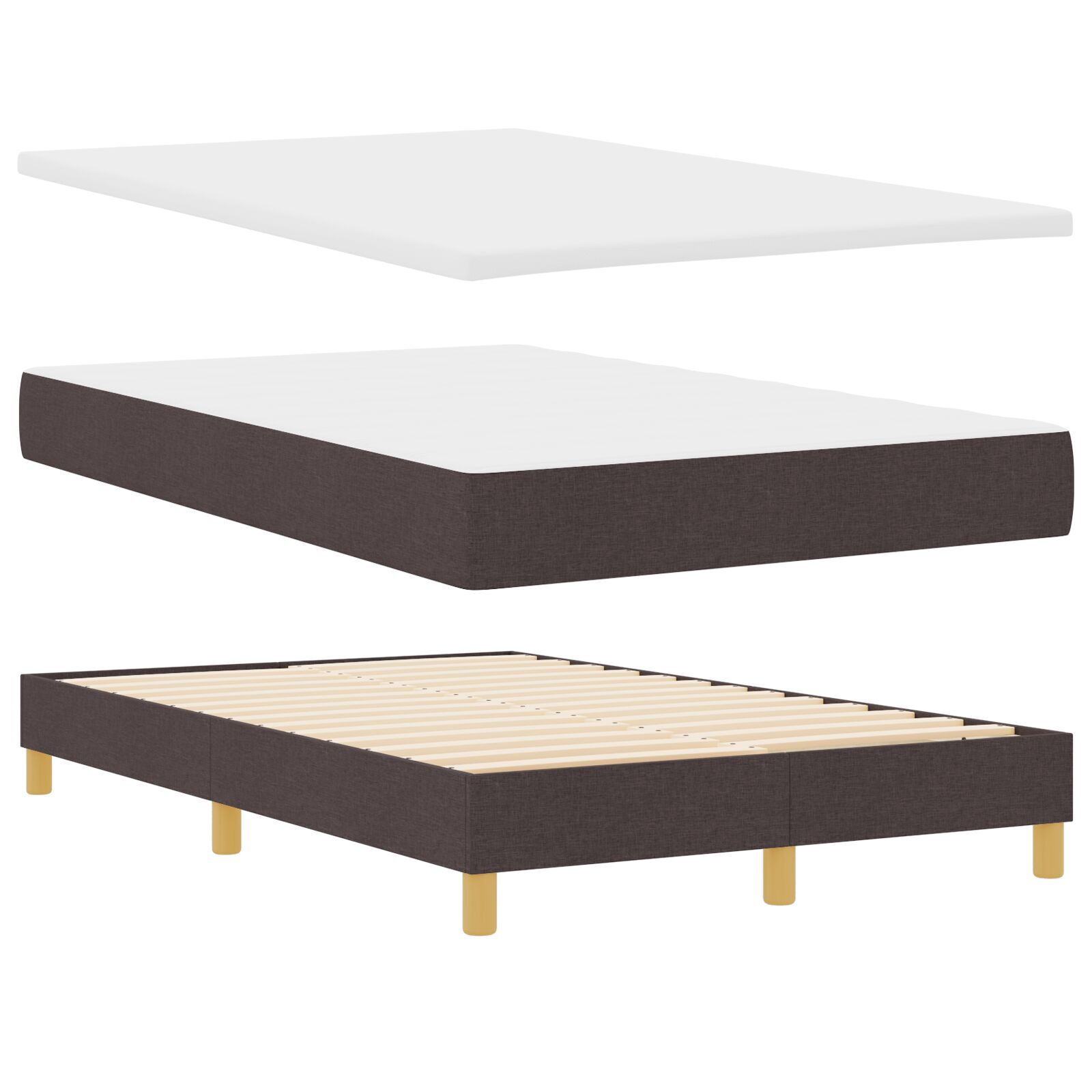 vidaXL Pat cu arcuri cu saltea Maro închis 120 x 200 cm țesătură vidaXL Pat cu arcuri cu saltea Maro închis 120 x 200 cm țesătură