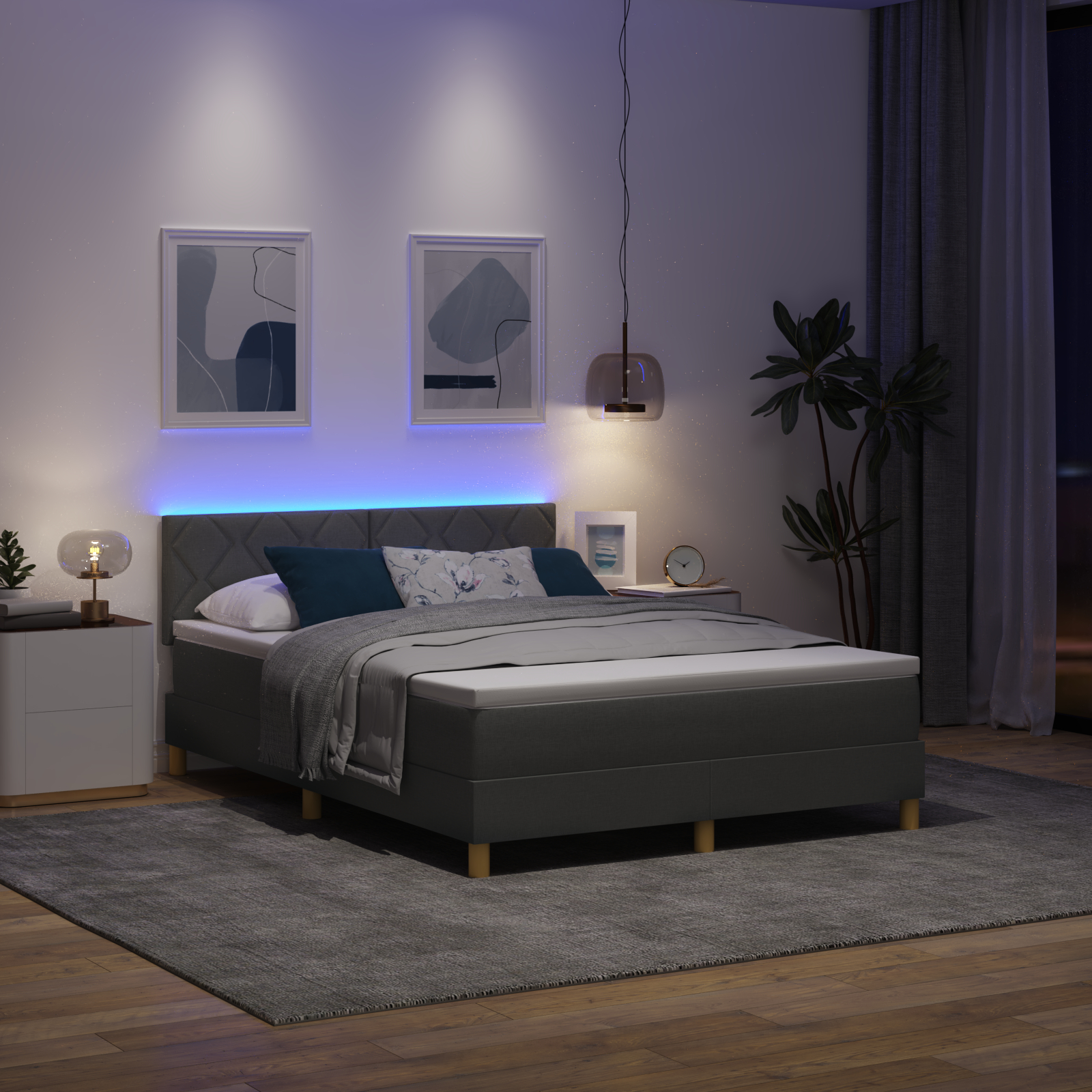 vidaXL Pat cu arcuri cu saltea Gri închis 140 x 190 cm țesătură vidaXL Pat cu arcuri cu saltea Gri închis 140 x 190 cm țesătură