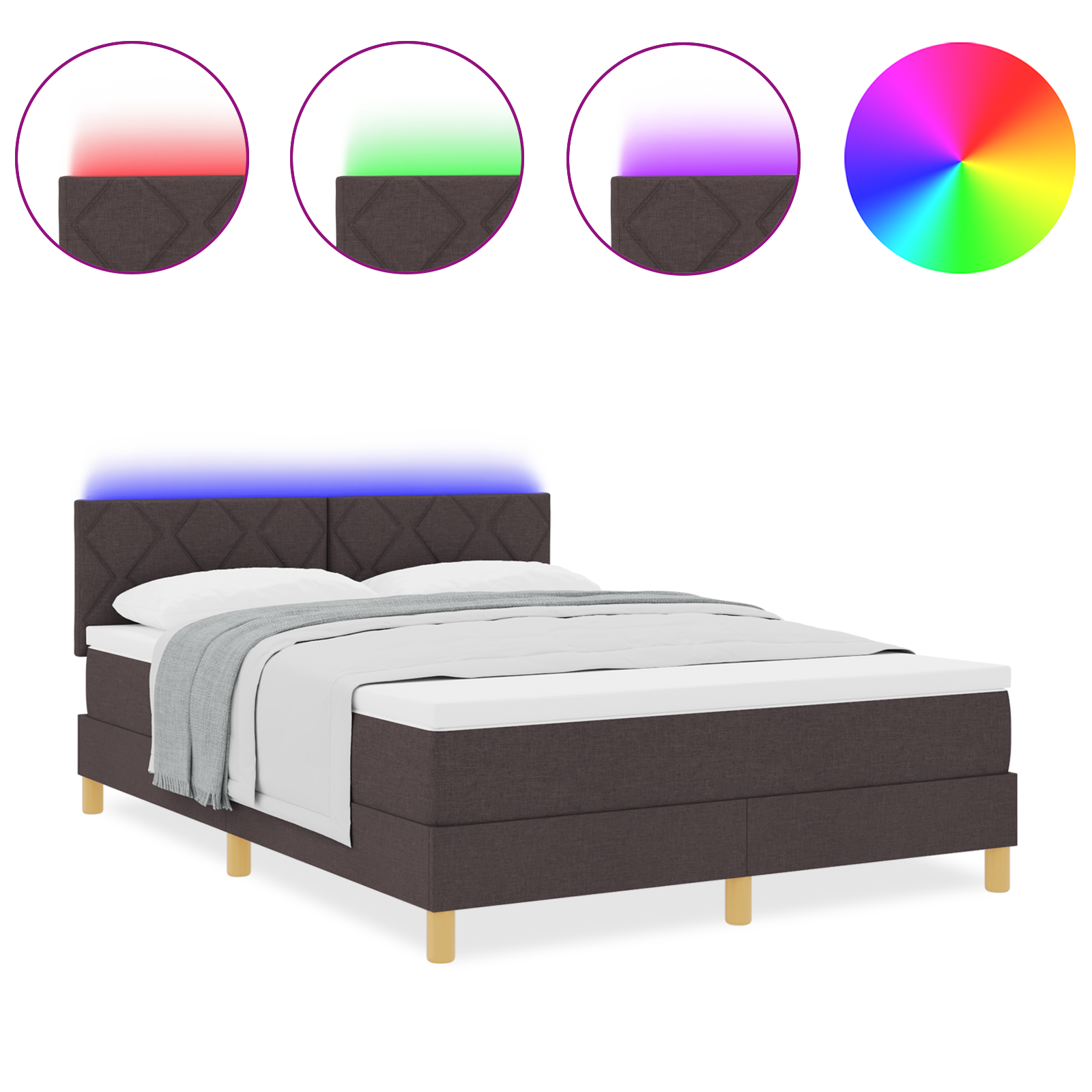 vidaXL Pat cu arcuri cu saltea Maro închis 160 x 200 cm țesătură vidaXL Pat cu arcuri cu saltea Maro închis 160 x 200 cm țesătură