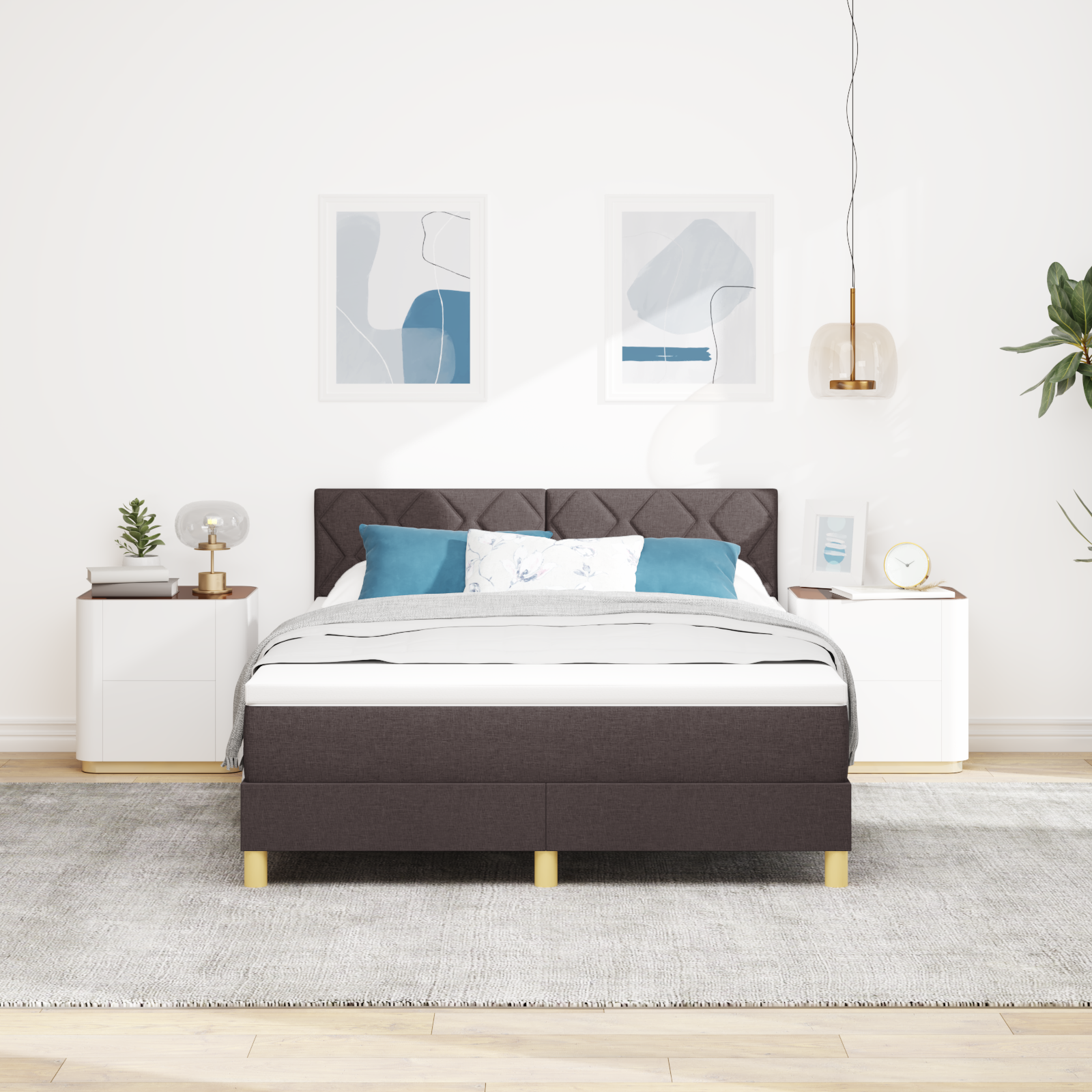 vidaXL Pat cu arcuri cu saltea Maro închis 160 x 200 cm țesătură vidaXL Pat cu arcuri cu saltea Maro închis 160 x 200 cm țesătură